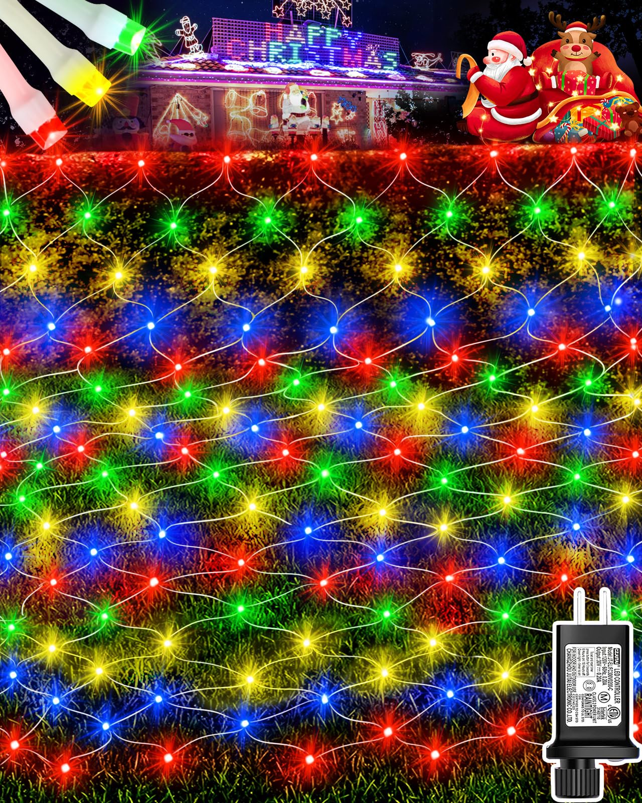 12Ft X 5Ft Christmas Net Lights, 360 Led Net Lights With 8 Modes, Connecable, Timer, Waterproof Halloween Lights Outdoor Bush Me