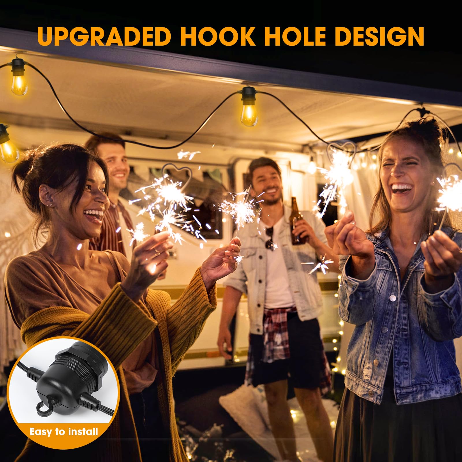 Gvvoohome 50Ft Led Outdoor String Lights With 17 Shatterproof Waterproof S14 Replaceable Bulbs(2 Spare), 2700K Commercial Grade Patio Lights, Outside Hanging Lights For Yard Garden Porch Deck Decor