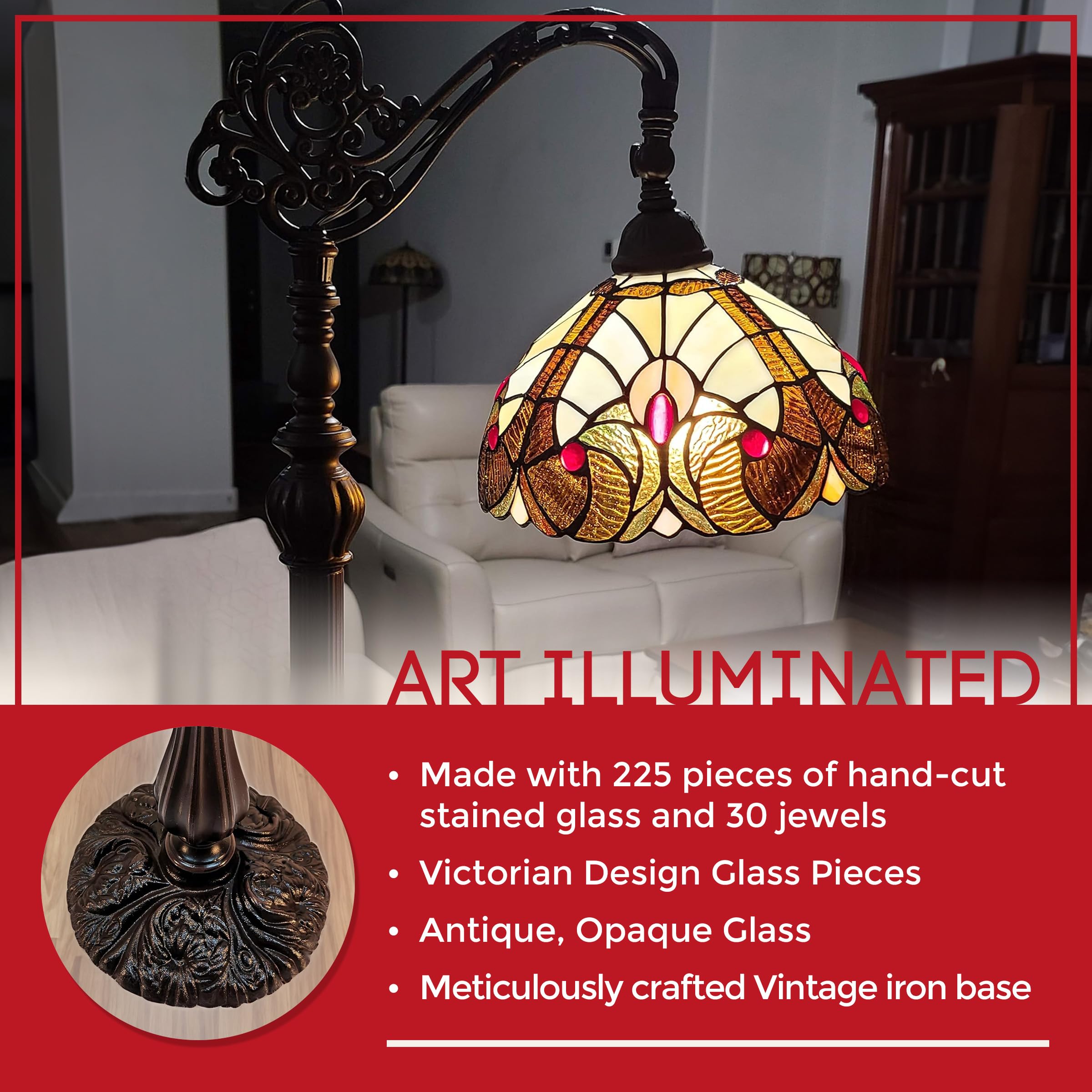 Amora Tiffany Style Floor Lamp, 62" Tall Vintage Stained Glass, Multicolored, Model AM344FL12 for Living Room & Bedroom Decor