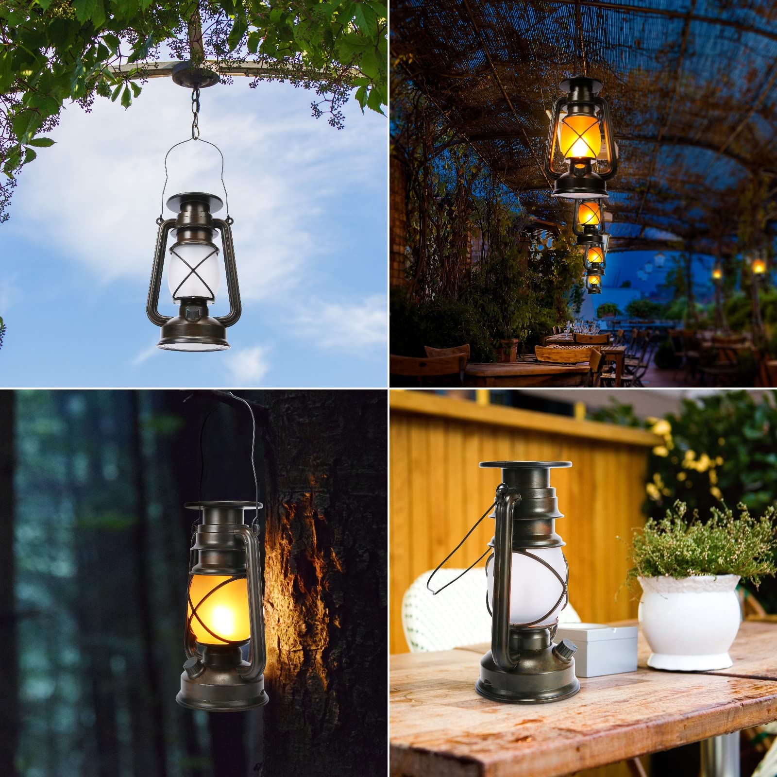 Toodour Solar Lanterns 2 Pack - Waterproof Vintage Lights with Flickering Flame, Warm White, Outdoor Decor for Camping and Yard