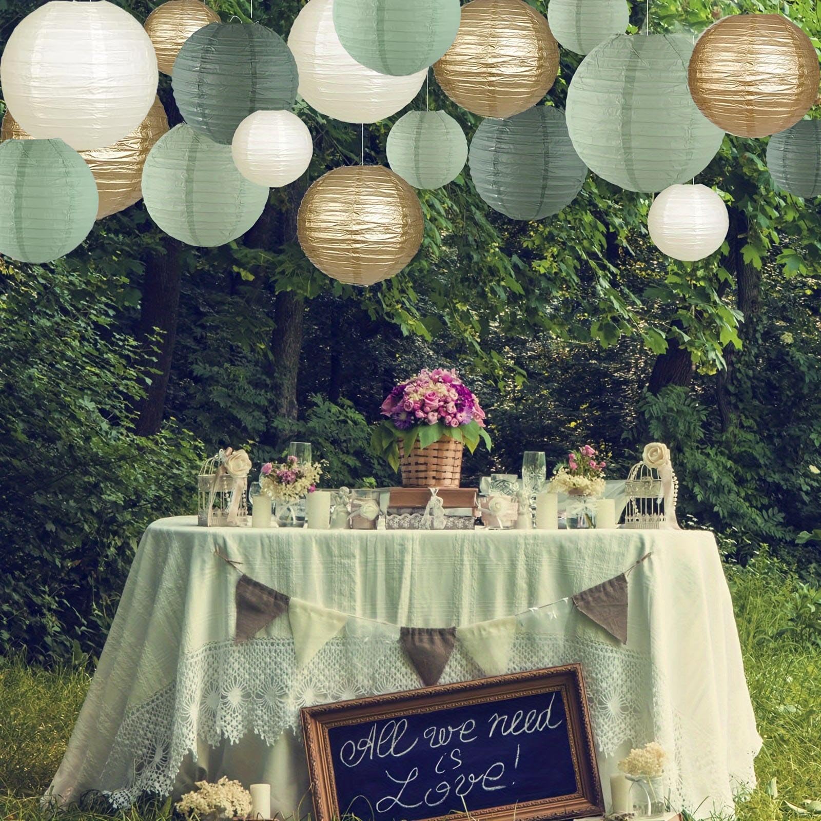 Siprkaict Bridal Shower Decorations,12Pcs Sage Green Gold Paper Lanterns For Woodland Shower Wedding Boho Birthday Party Decorat