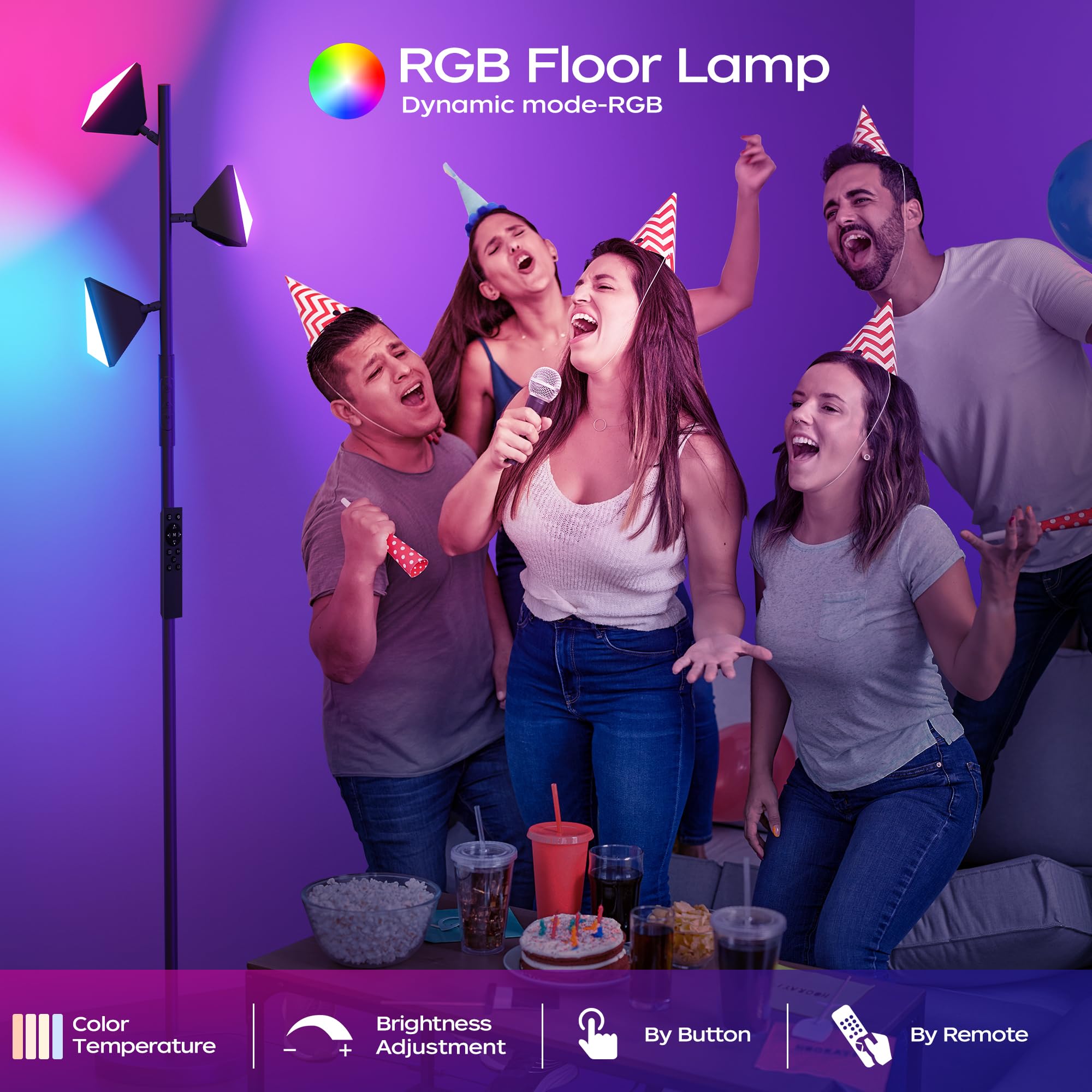 Rgbcw Floor Lamp, 36W Color Changing Led Tree Floor Lamp, Stepless Dimmable Tall Standing Lamp With Remote & Touch Control, 2700