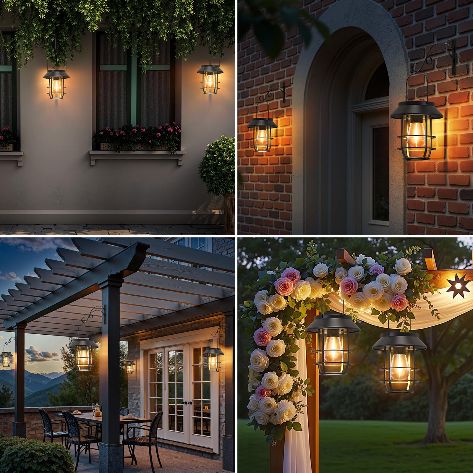 Ahaorigin Solar Lanterns Outdoor Waterproof Metal, High Brightness, 2 Pack, Black, Model TLL063