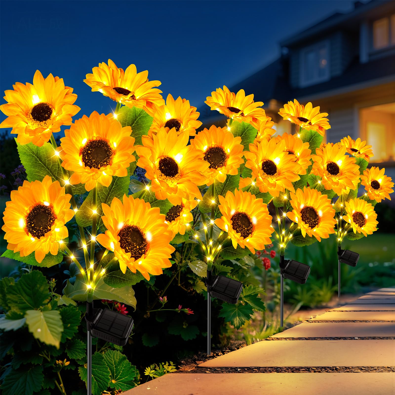 LETMY Solar Lights Outdoor Garden Decor  4Pack Upgraded Solar Garden Lights with 24 Sunflower Lights  Solar Flowers Outdoor Waterproof IP65 for Garden Flower Bed Yard Decor  Gift for Women Mom Grandma