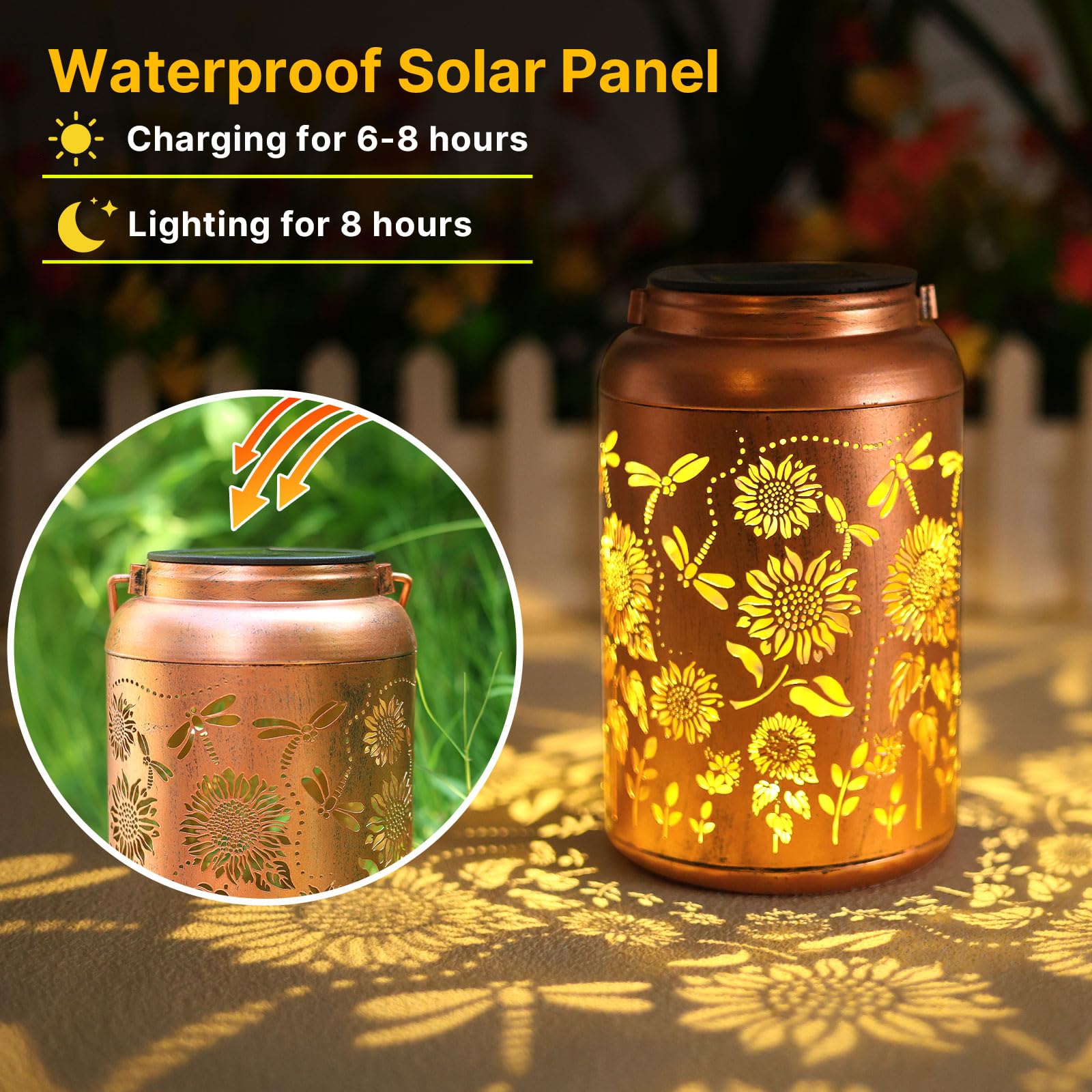Dragonfly Solar Lanterns Outdoor Waterproof Hanging Sunflower Solar Lights Metal Decorative Led Lanterns Outside Christmas Gifts