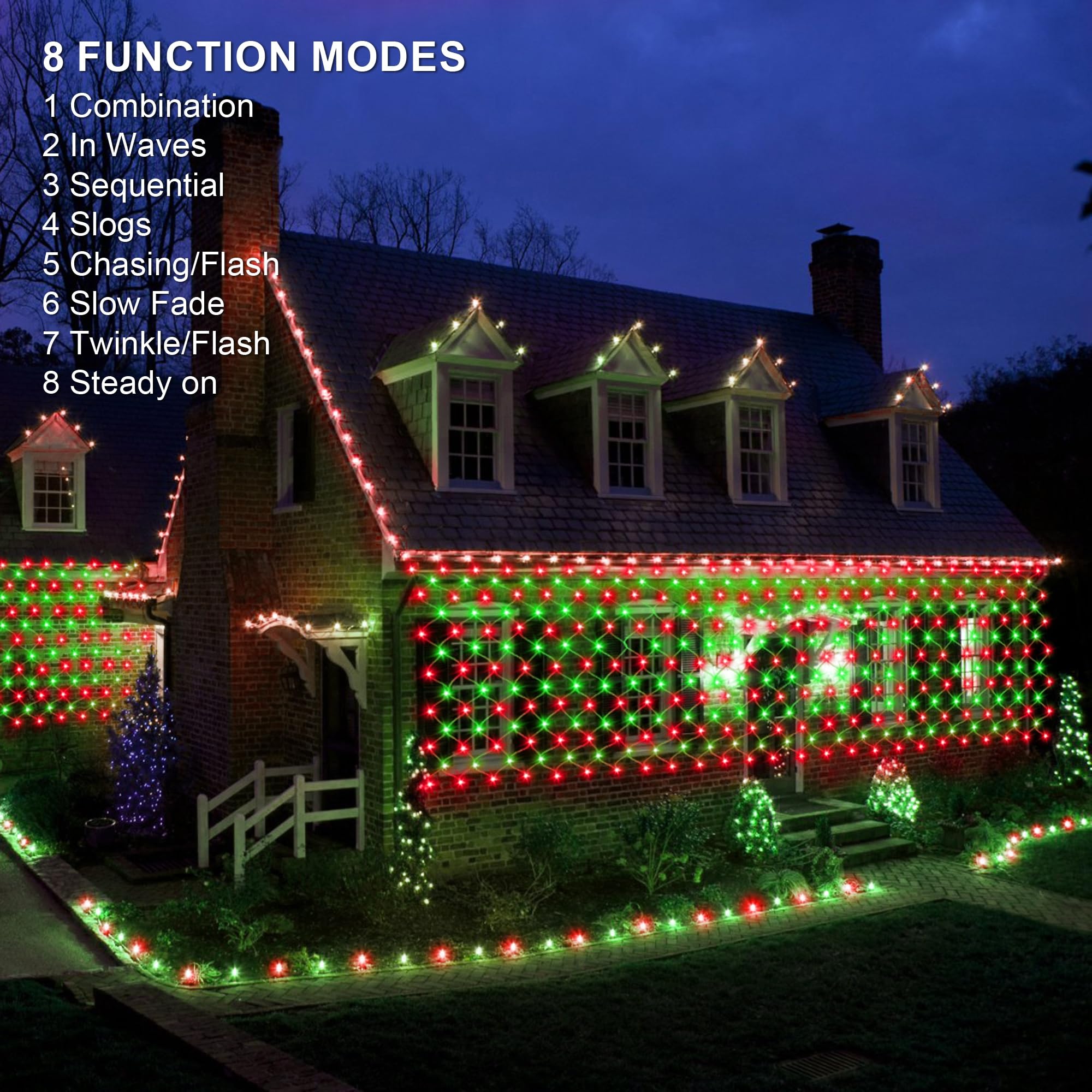 198 Led 9.8 Ft*6.6 Ft Net Lights Plug In  8 Lighting Modes Mesh Light Connectable  Waterproof Christmas Net Lights Outdoor For Bushes  Wedding  Holiday  Garden  Xmas Tree Decorations(Red And Green)