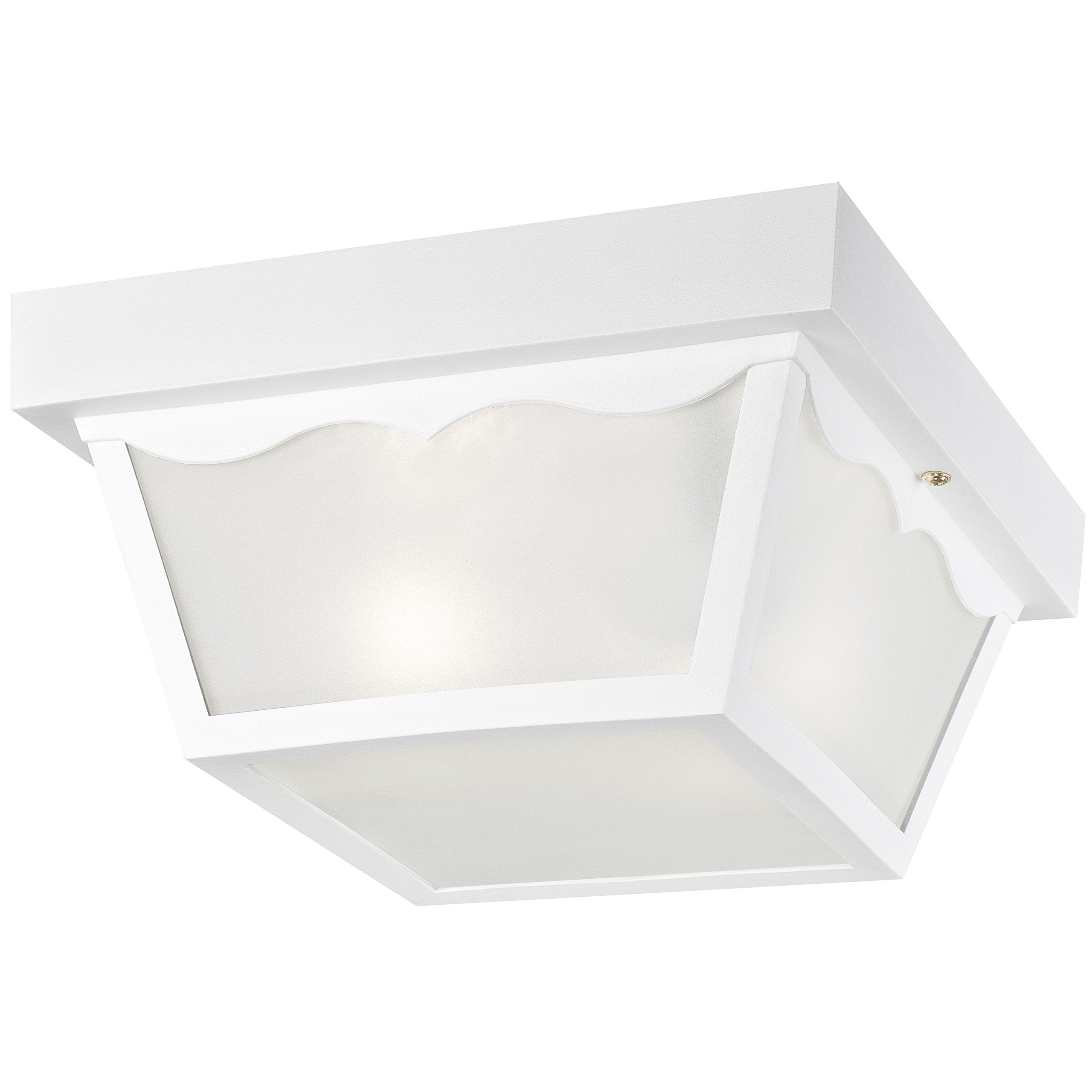 Westinghouse Two-Light Outdoor Flush-Mount Fixture, White Finish, Hi-Impact Polypropylene, Frosted Glass Panels, Model 6697600