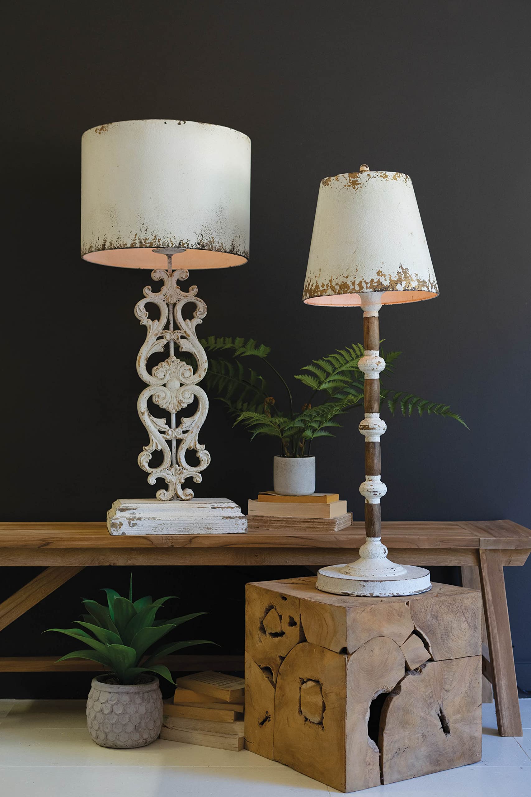 TABLE LAMP - ANTIQUE WHITE WITH CARVED DAMASK BASE