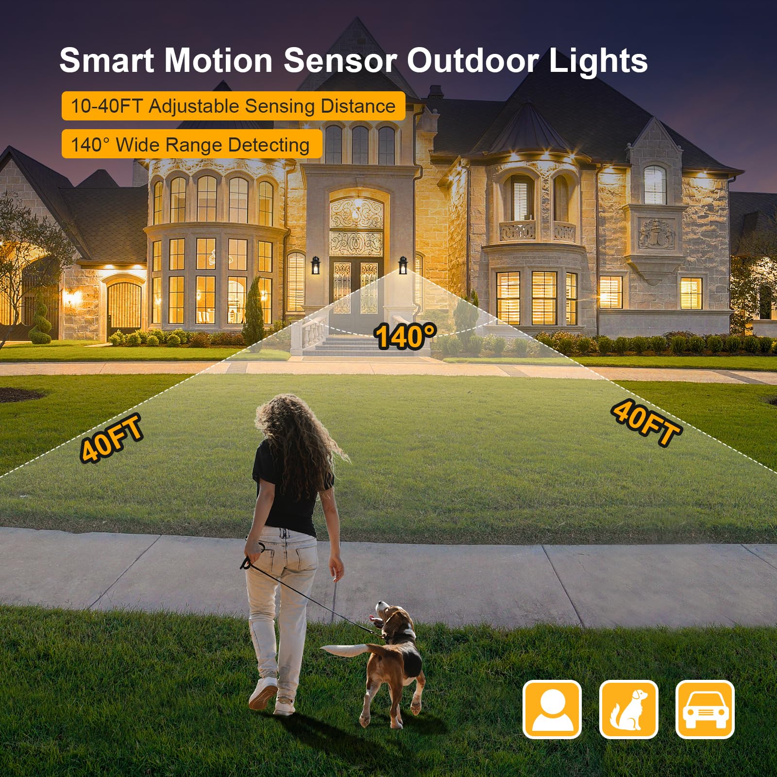 2 Pack Motion Sensor Outdoor Lights, 3 Adjustable Lighting Modes Porch Lights, Dusk To Dawn Exterior Lighting Fixture, Waterproo