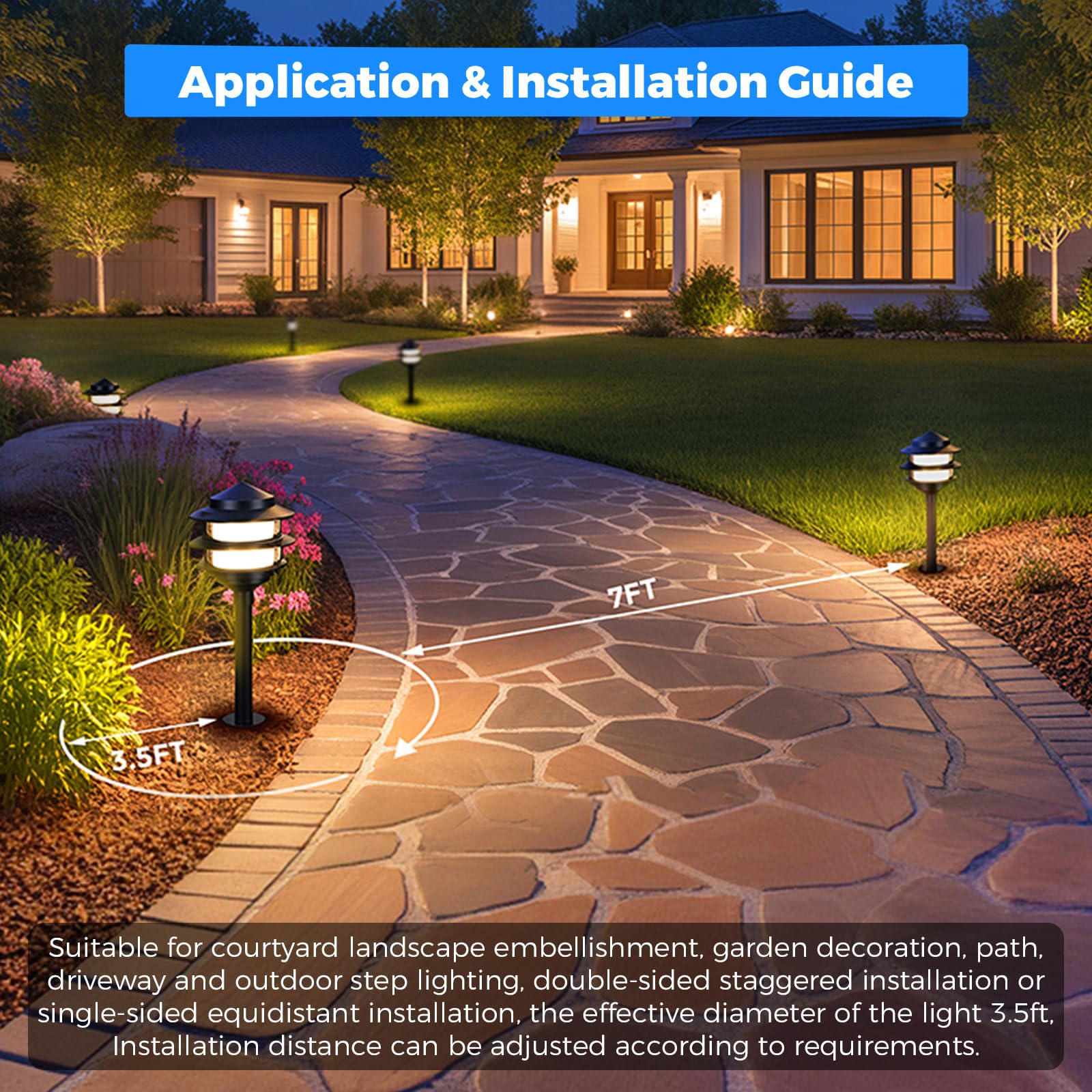 Gardencoin Low Voltage Landscape Pathway Lights, 12V LED, Aluminum, 3-Tier Lantern, Black, 6 Pack, Model APC-9307-B