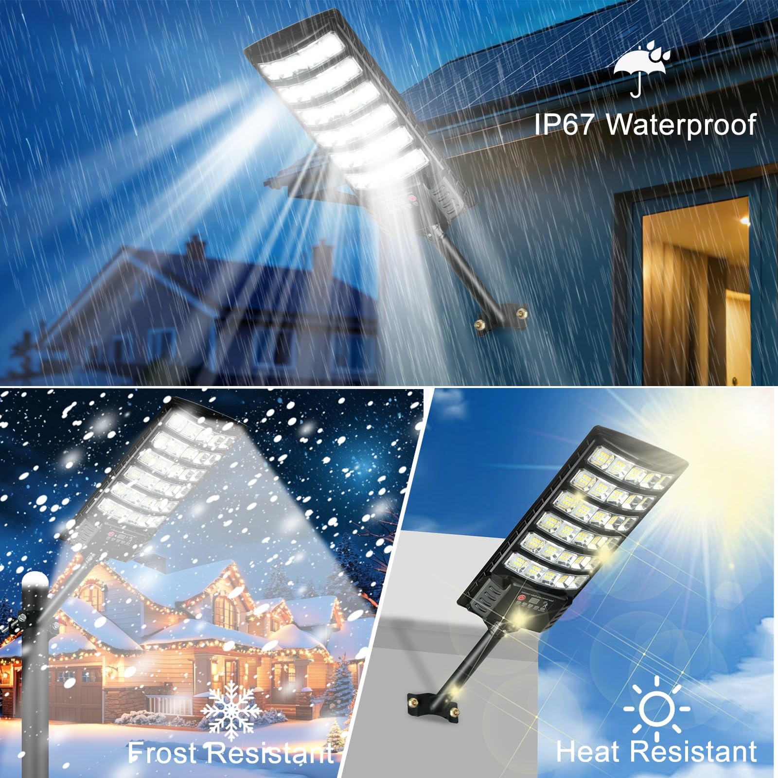 AITERMOND 4-Pack Solar Street Lights, 50000lm, IP66 Waterproof, Dusk to Dawn, 6500k, Remote Control, Black, Model AIT30G