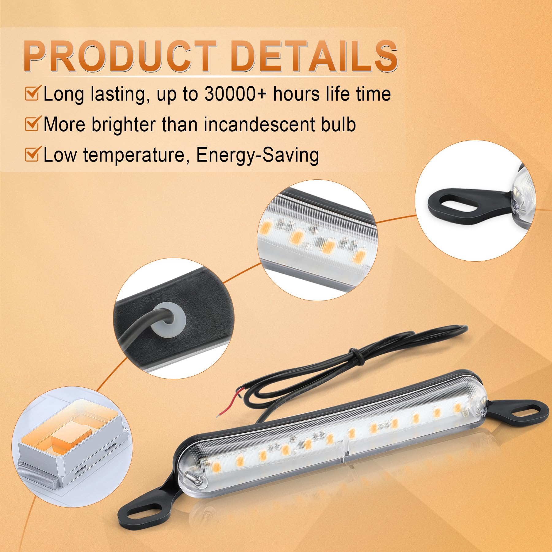 LivTee LED License Plate Light Assembly, Extremely Bright Amber Tag Lights for Truck, UTV, ATV, RV, Boat Accessories