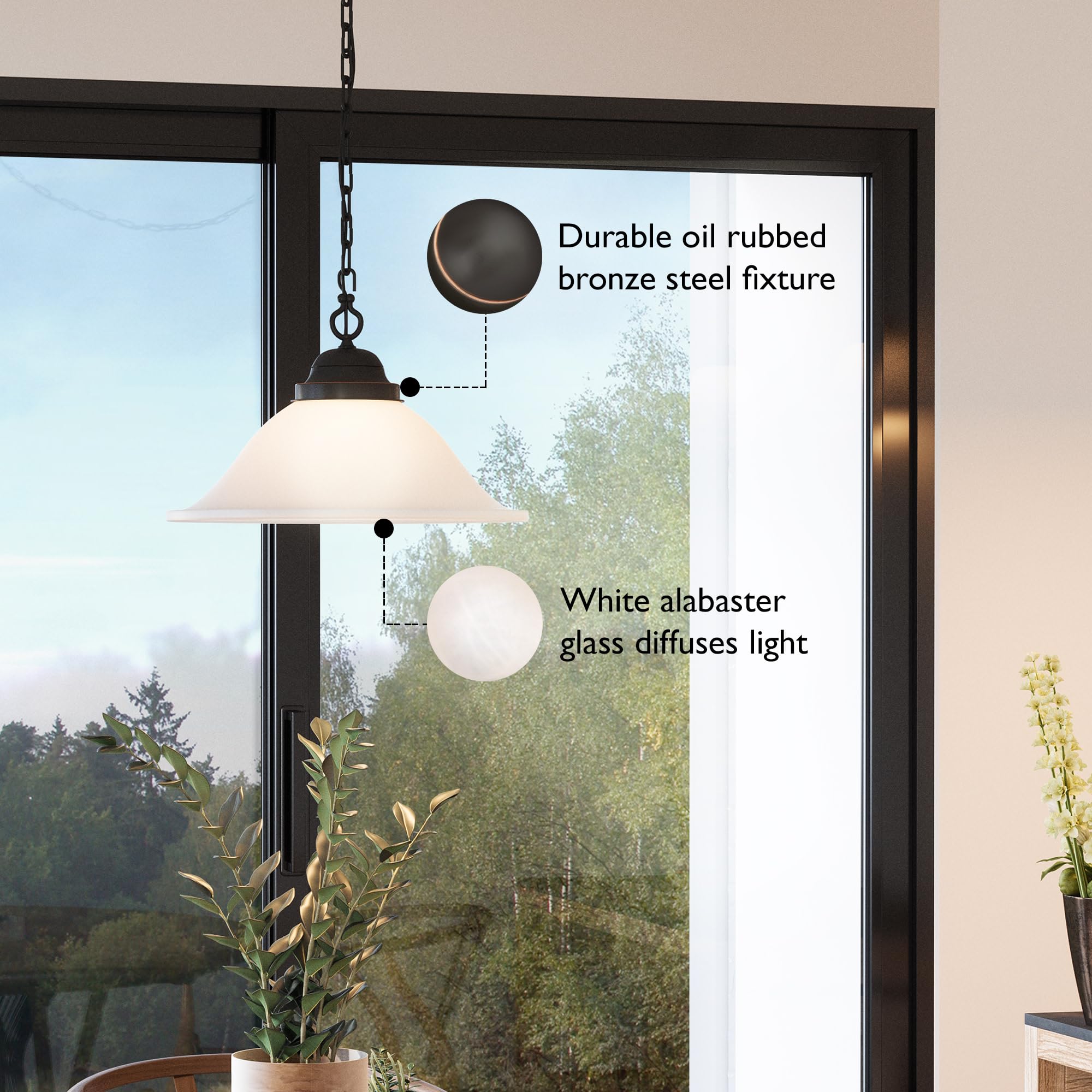 Design House Millbridge Pendant Light, 9inH x 15inW, Oil-Rubbed Bronze, Stainless Steel, Model 517664