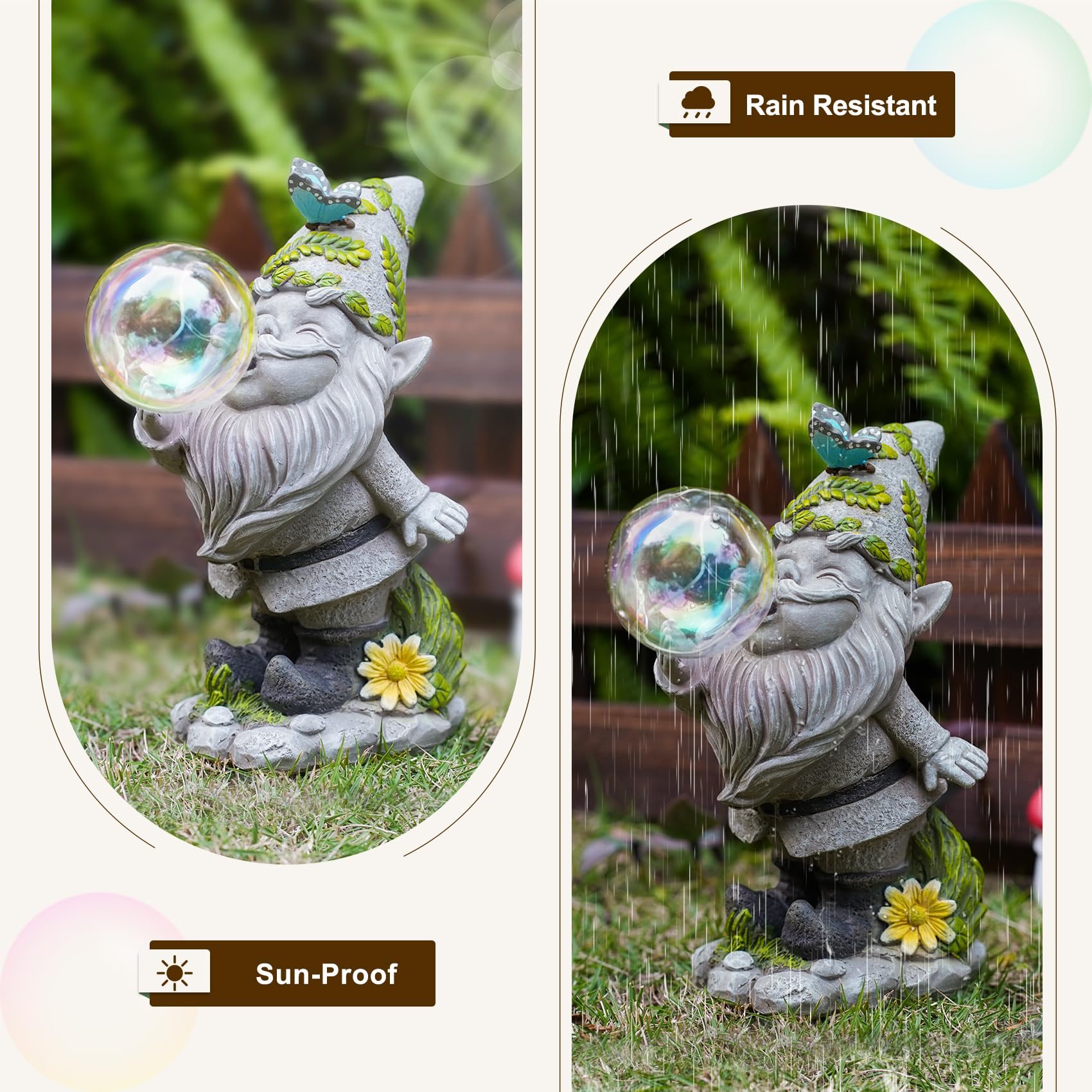 Mininova Cute Solar Decor Statues Outdoor Standing Gnome Blowing Bubble Beautiful Garden Decorations For Patio Lawn Porch Housew
