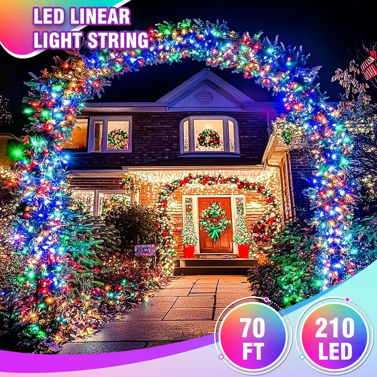 Wastroyal 70Ft Multicolor String Lights  210 Led Seasonal Fairy Lights Waterproof With 8 Modes  Indoor Outdoor Decorative Lighting For Christmas Tree  Parties  Wedding  Patio  Garden