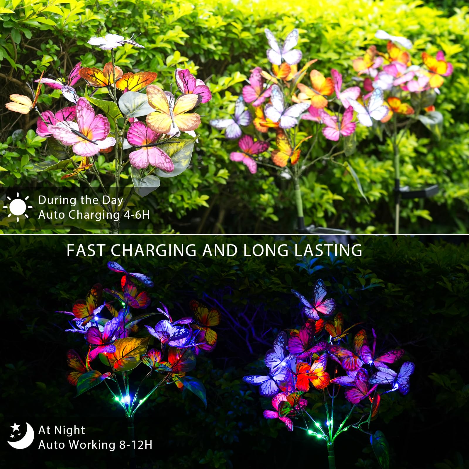 Adecorty Solar Garden Lights 144 LED Butterfly 4 Pack Colorful Outdoor Decor