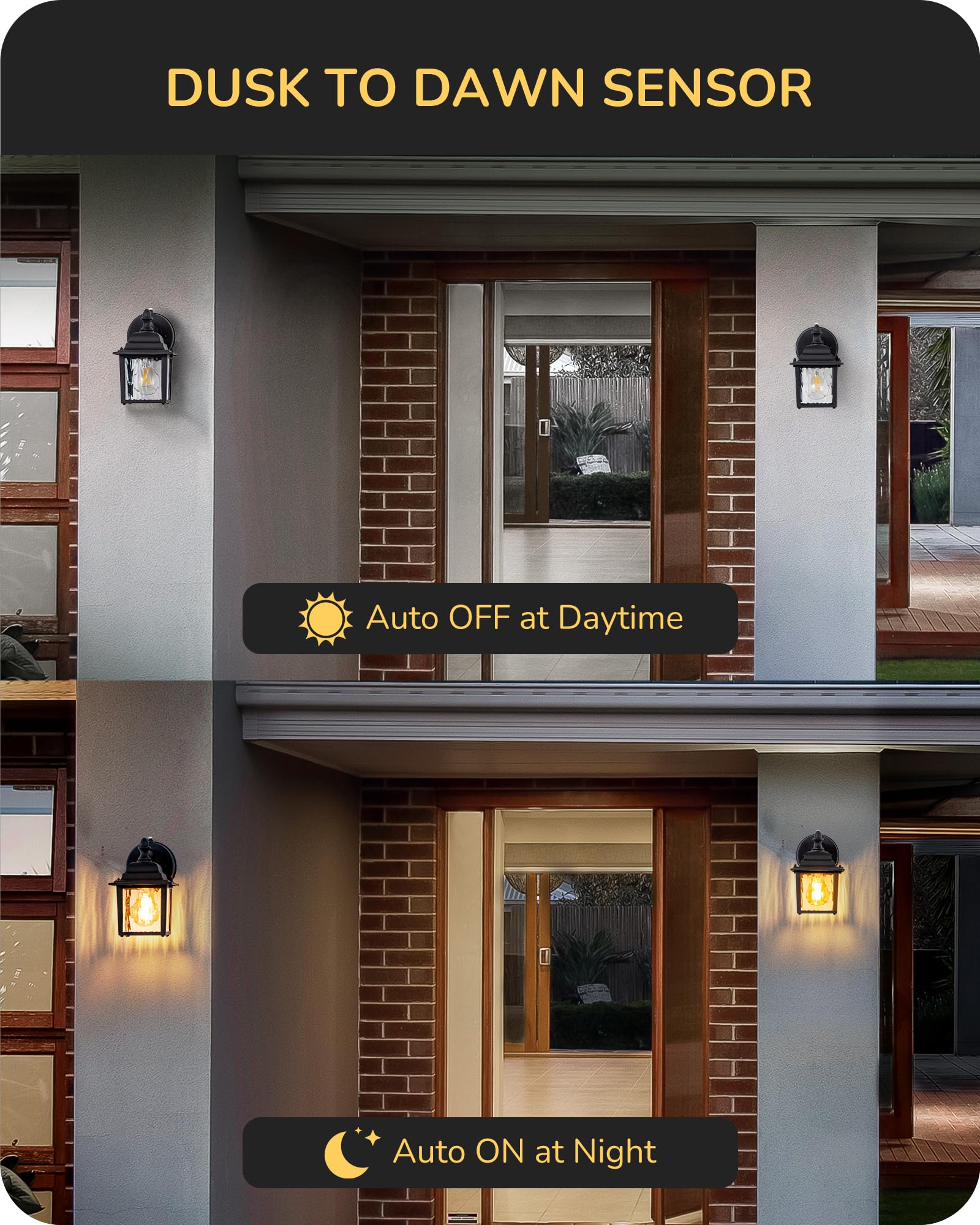 EDISHINE 2 Pack Outdoor Porch Light, Dusk to Dawn Exterior Lighting Fixtures, Modern Outdoor Wall Lights Fixture, Clear Water Ri