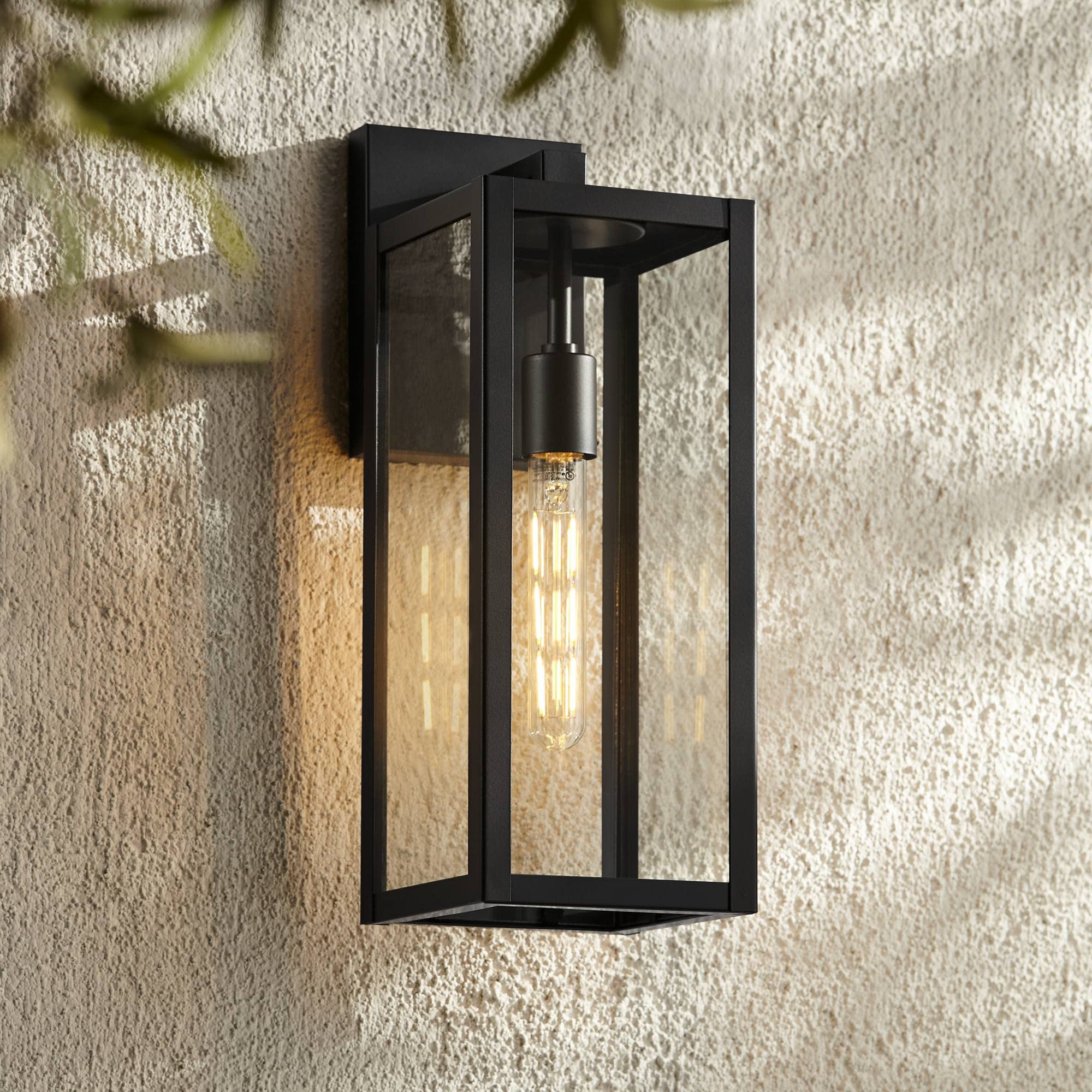 John Timberland Titan Modern Industrial Outdoor Wall Light Fixture Mystic Black Metal 17 Clear Glass Damp Rated for Exterior Hou