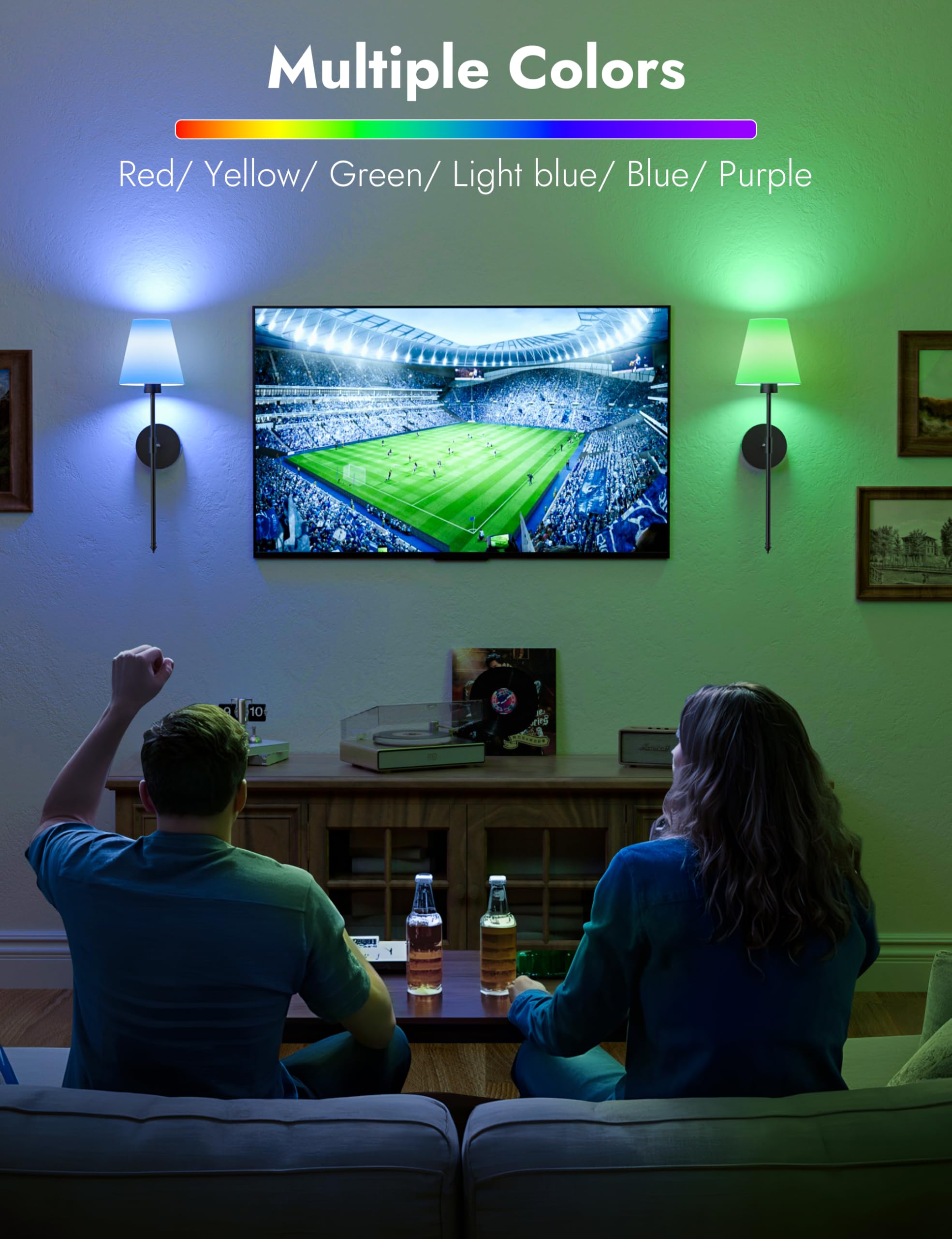 Volisun Battery Operated Wall Sconces Set Of Two, Wireless Wall Sconces With Remote And Dimmable Bulbs, 9 Colors Battery Powered