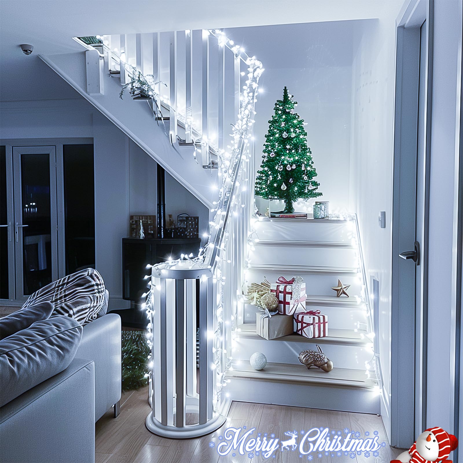 Potive 168Ft Cool White Led Christmas Lights With Remote, Waterproof Indoor/Outdoor Decor