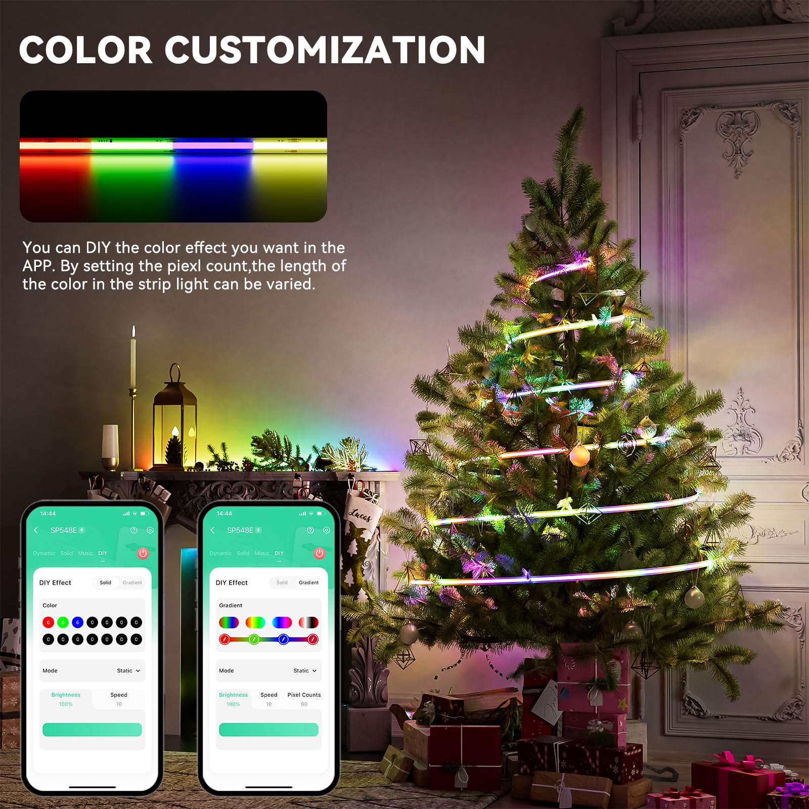 Pautix Rgb Smart Ic Cob Led Strip Lights,Work With Alexa/Google Assistant,24Ft/7.5M,720Leds/M Addressable Ul-Listed 24V Chasing