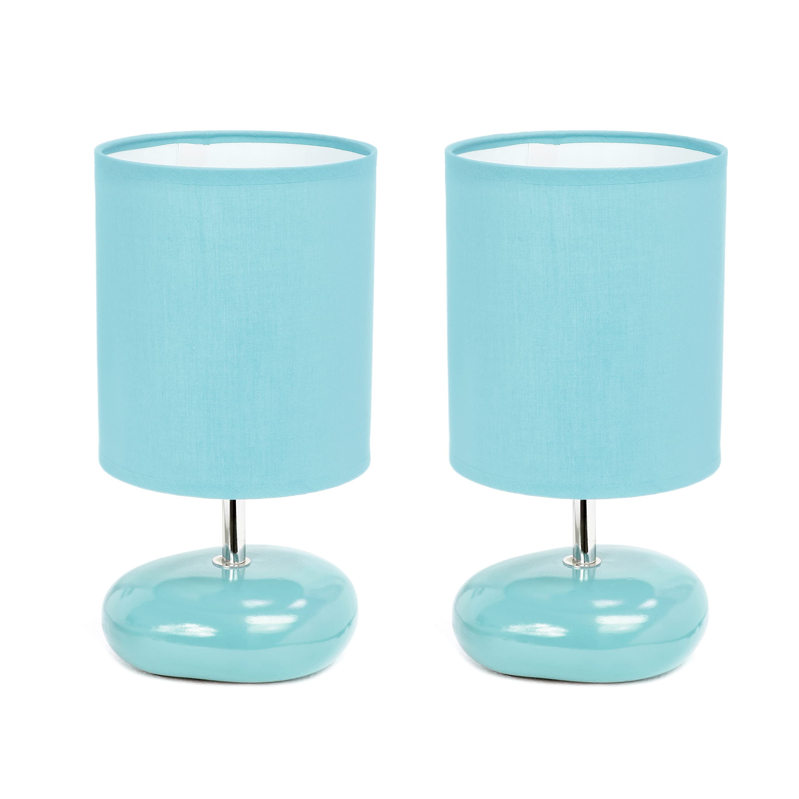 Simple Designs Lt2005-Blu-2Pk Stonies Small Stone Look Table Desk Bedside 2 Pack Lamp Set, Blue