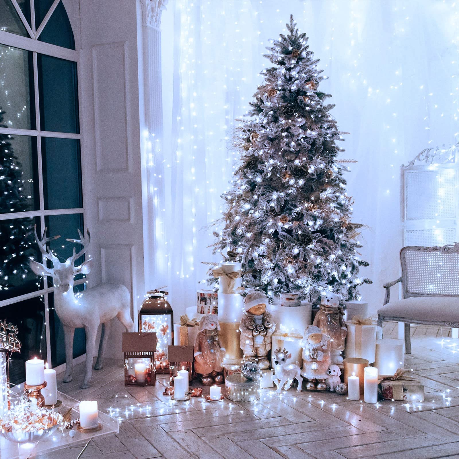 Jmexsuss 300 Led Christmas Lights Clear Wire, 8 Modes White Christmas String Lights For Tree, Christmas Tree Lights Indoor Outdo