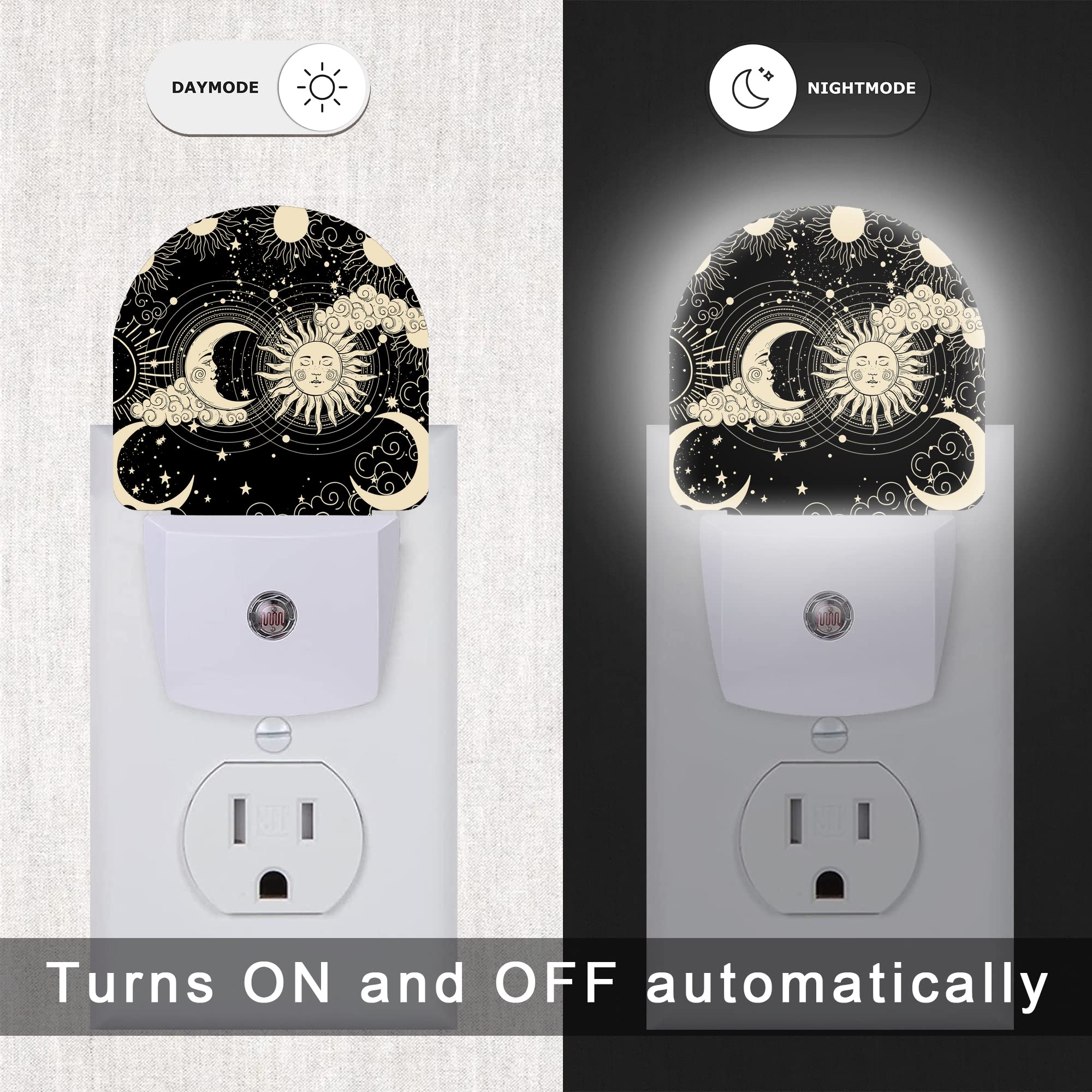 Aowula Moon And Sun Night Light,Night Lights Plug Into Wall Decor For Stairway/Hallway/Kitchen,Dusk To Dawn Sensor Nightlights F