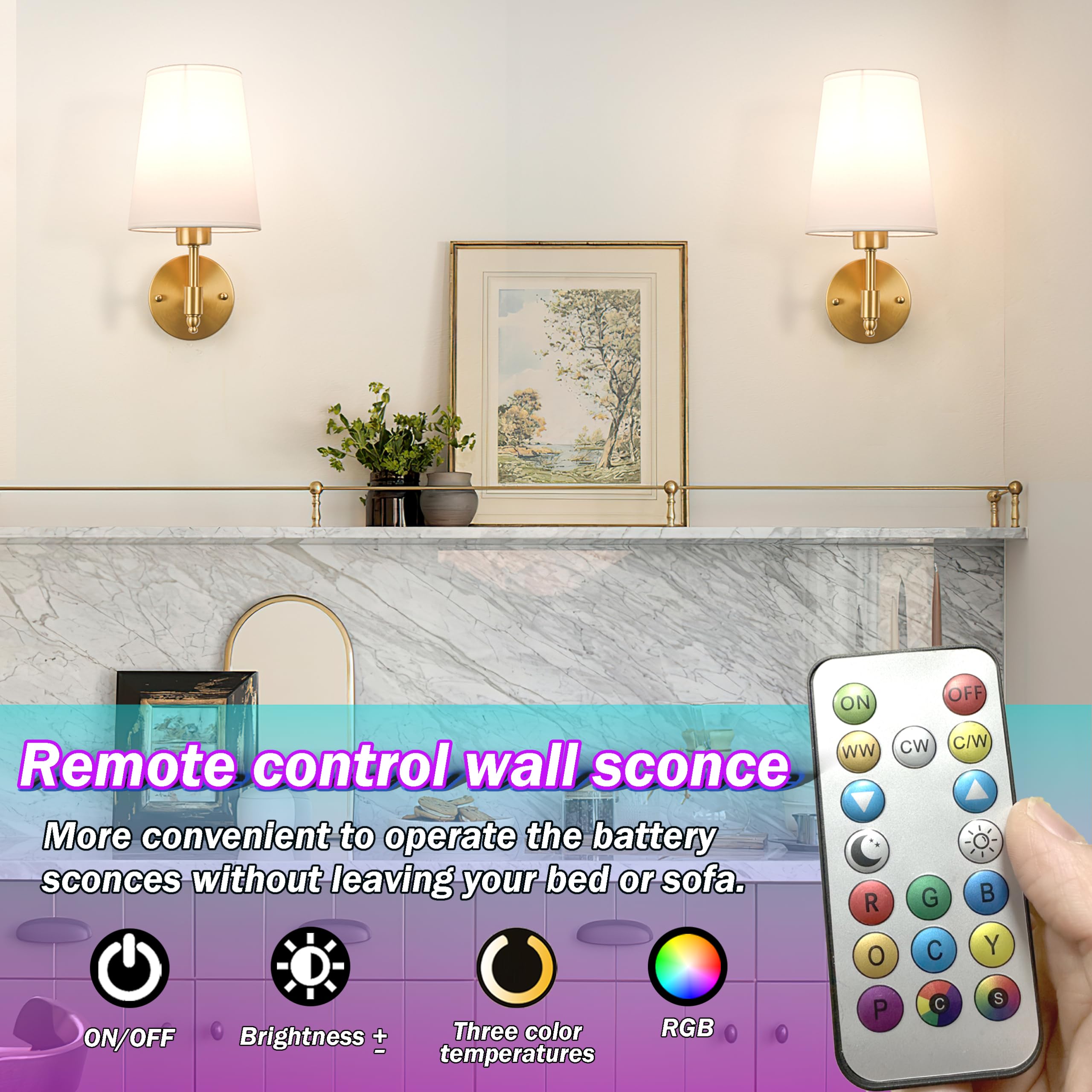 Slywise Battery Wall Sconces Set Of Two,Battery Operated Sconces Up To 50 Hours Long Life,Rechargeable Cordless Wall Sconce Usb