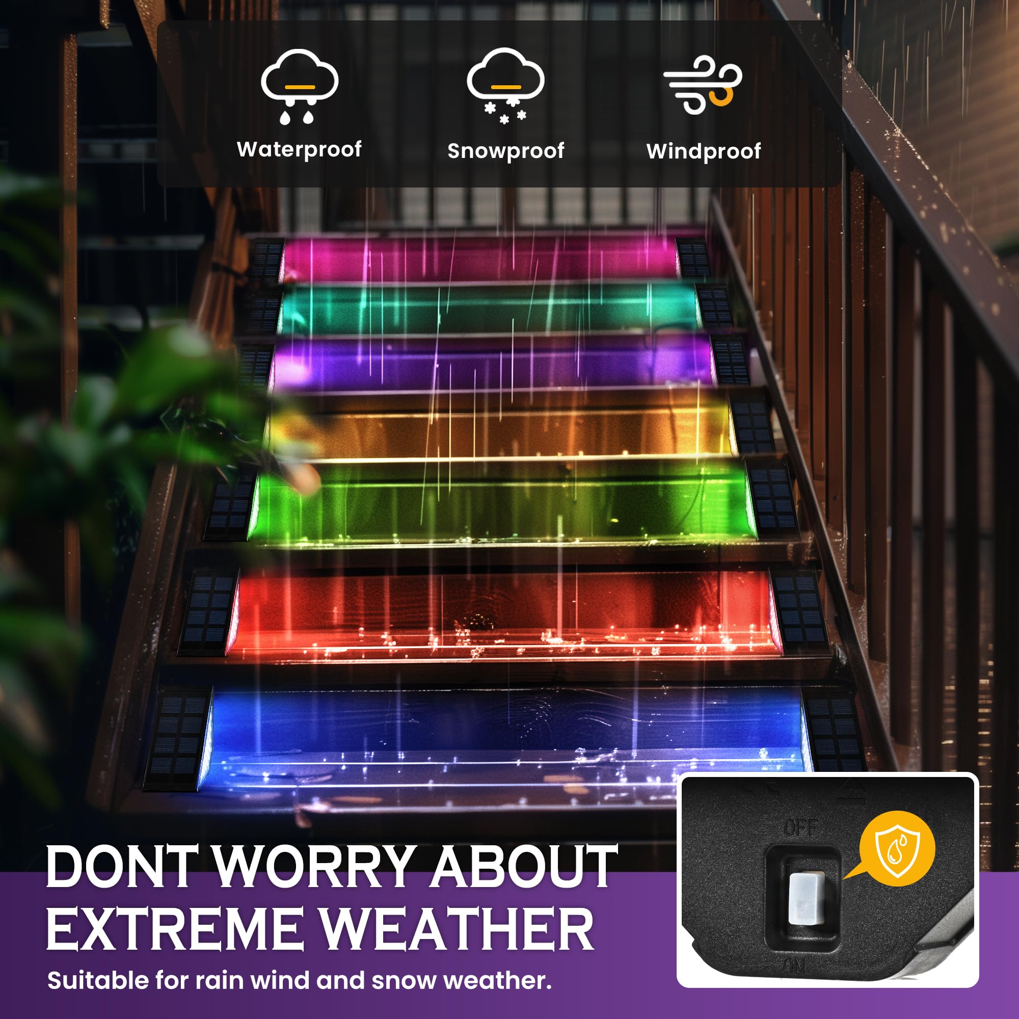 SOLPEX Solar Step Lights, 24 LEDs Outdoor Waterproof Stair Lights, 12 Pack, RGB, Model 9236, for Porch, Yard, Garden, Deck