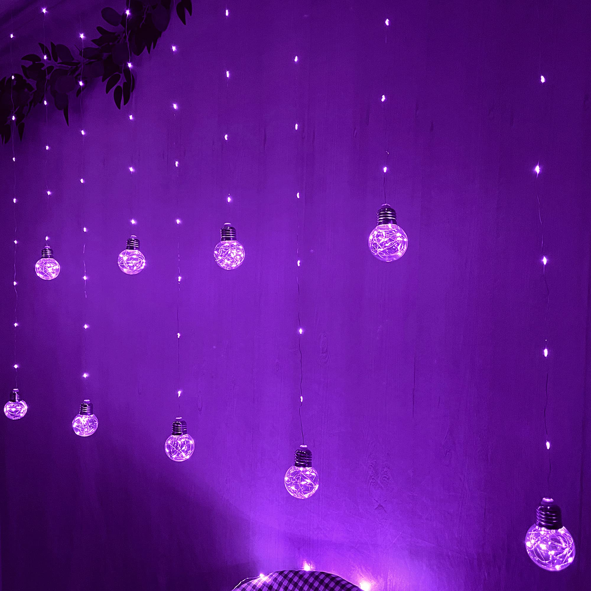 Yolight Wishing Ball Curtain Lights 200 Led Window Curtain String Lights With Remote, Usb Battery Powered Twinkle Globe Fairy Lights For Wedding Party Bedroom Halloween Christmas Decoration (Purple)