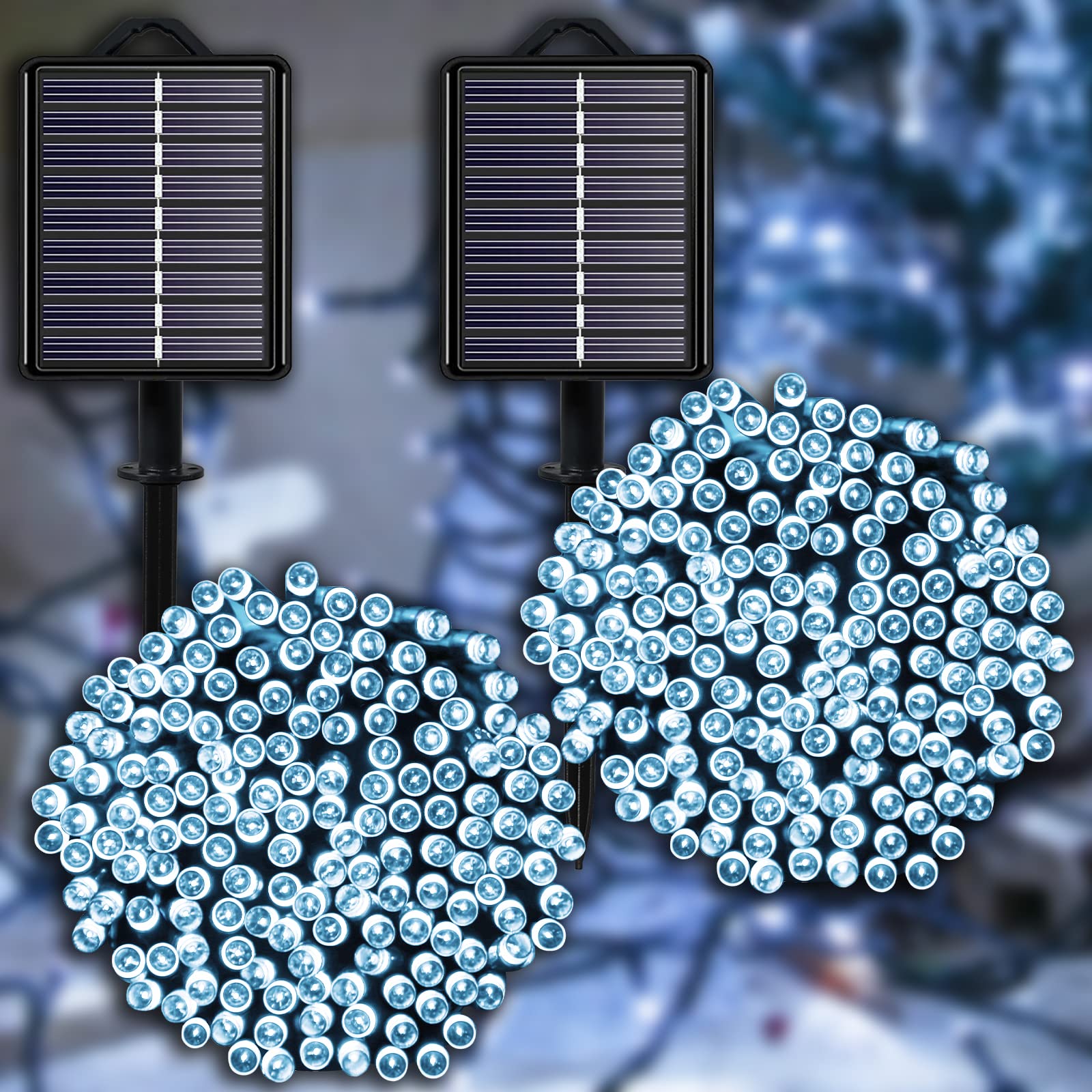 YAOZHOU Solar Cool White Christmas Lights String Outdoor Waterproof 2 Pack, Total 400LED 151ft Fairy Lights with 8 Modes for Tre