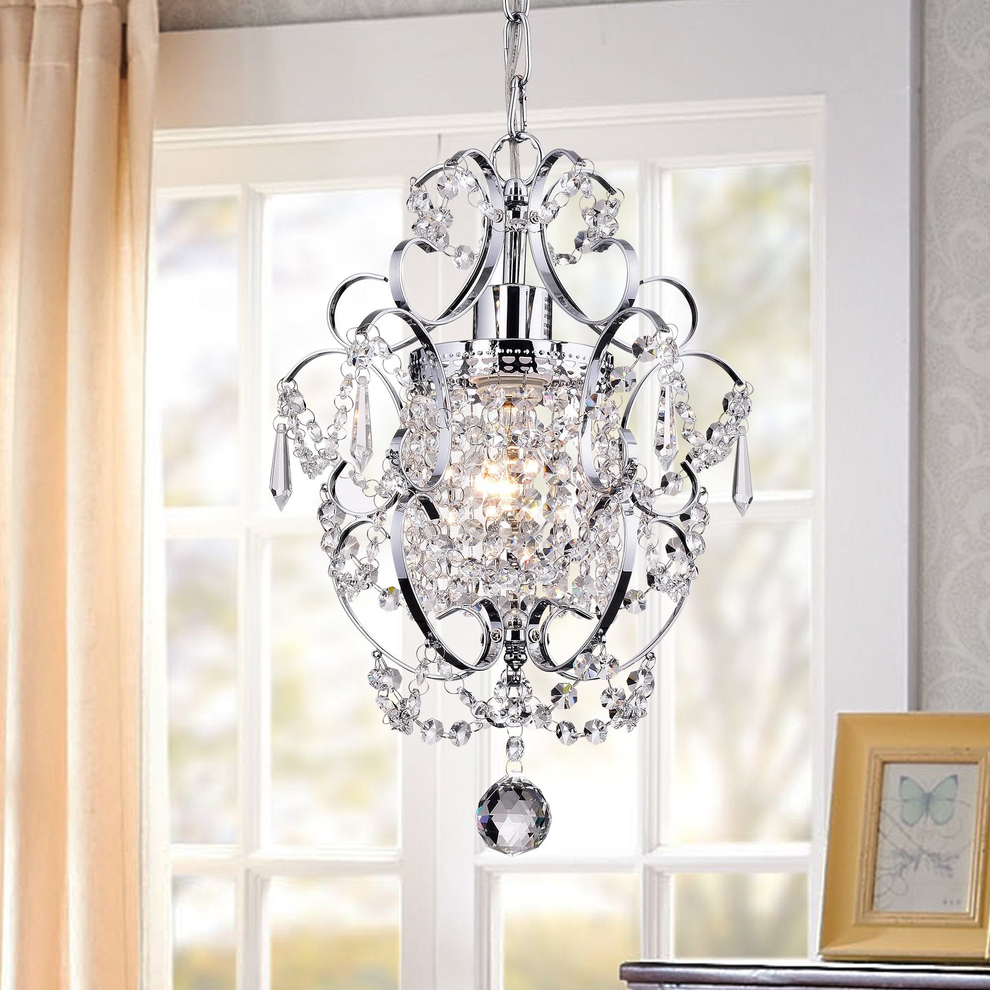 PAPAYA Crystal Chandelier Lighting, Modern Chrome Mini Pendant for Bedroom, Model 17011CH-L