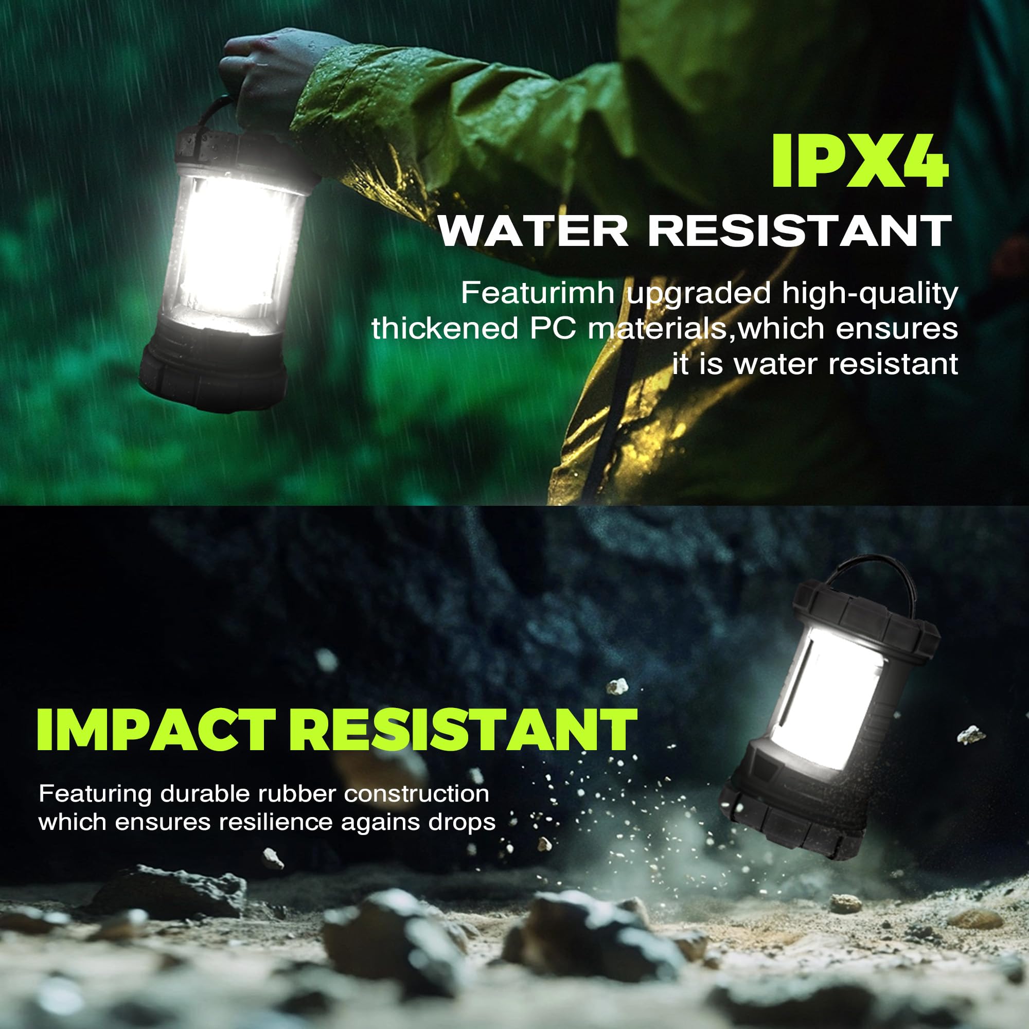 elesall LED Camping Lantern, 3000LM, Waterproof, 5 Light Modes, Rechargeable, ABS, Black, Model DA-Y-5231-6663