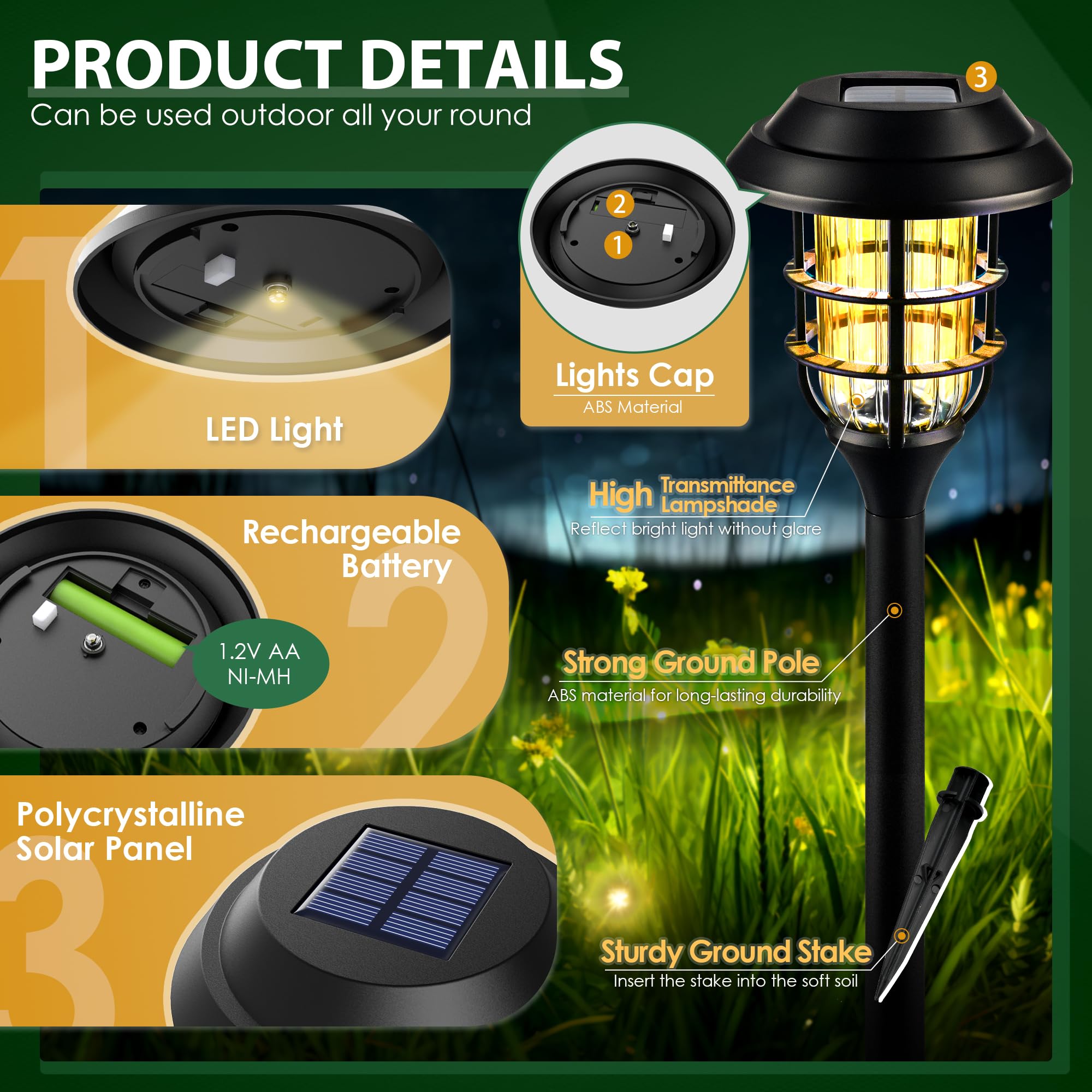 SOLPEX Solar Landscape Lights - 8 Pack, Warm White, Waterproof, Model 8349-X for Patio, Lawn, Yard, and Walkway