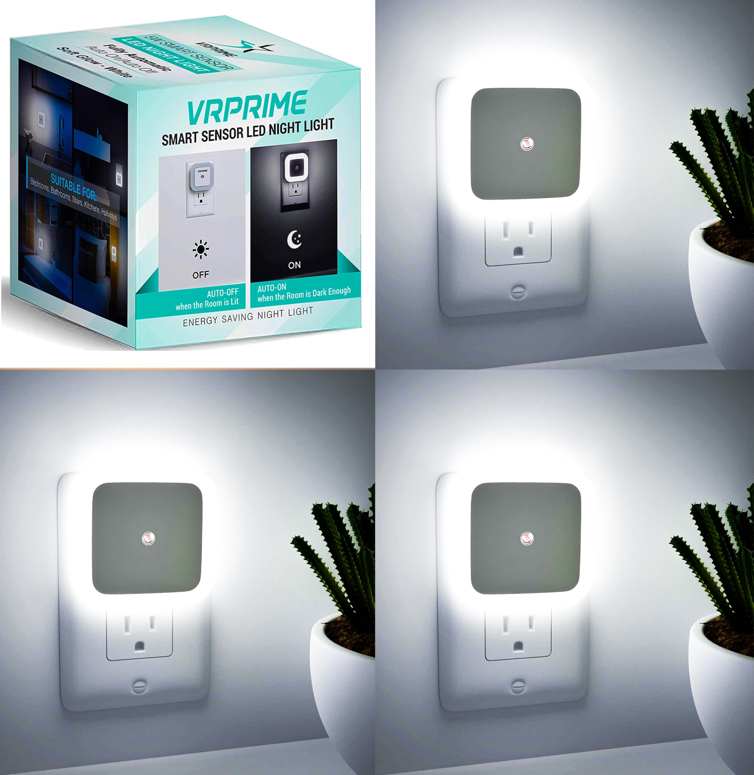 VRPRIME 3pc Night Lamp Sensor Light for Bedroom Bed Side Home | Smart Automatic ONOFF Dim LED Lights | Energy Saving 0.5W Lamp |