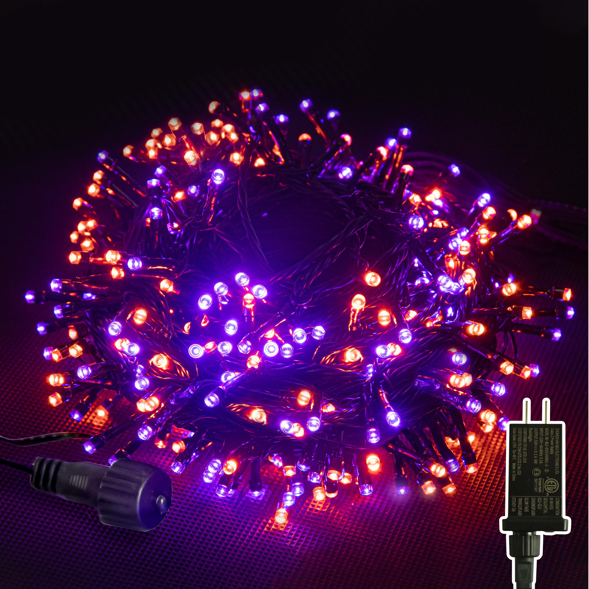 JACKYLED 300LED Purple & Orange Halloween Lights, 109FT Outdoor String Lights Connectable, Memory Function, 8 Modes Indoor Hallo
