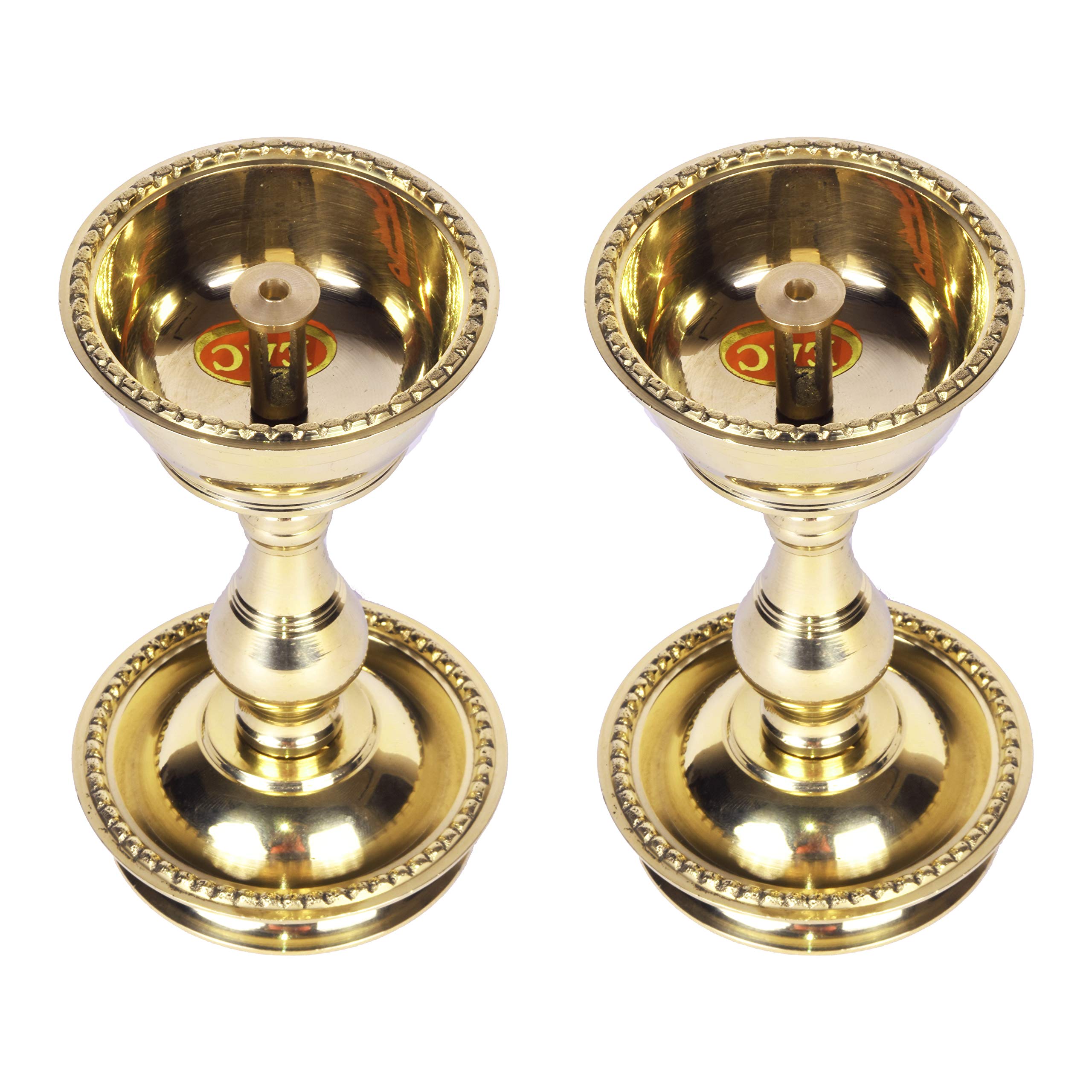Printology Modern Centre Pure Brass Heavy Udupi Nanda Diya (5.2 Inches, No-3) Set of 2