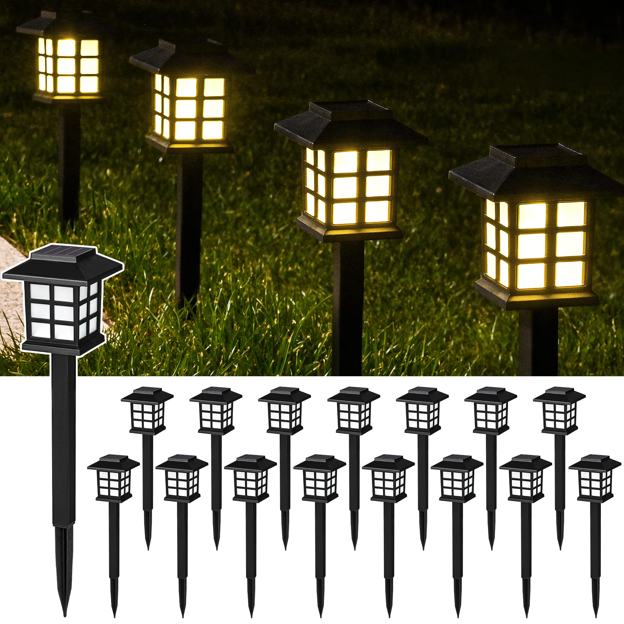 SOLPEX 16 Pack Solar Outdoor Lights, Solar Path Lights, Solar Walkway Lights Outdoor, Solar Garden Lights, Solar Pathway Lights 