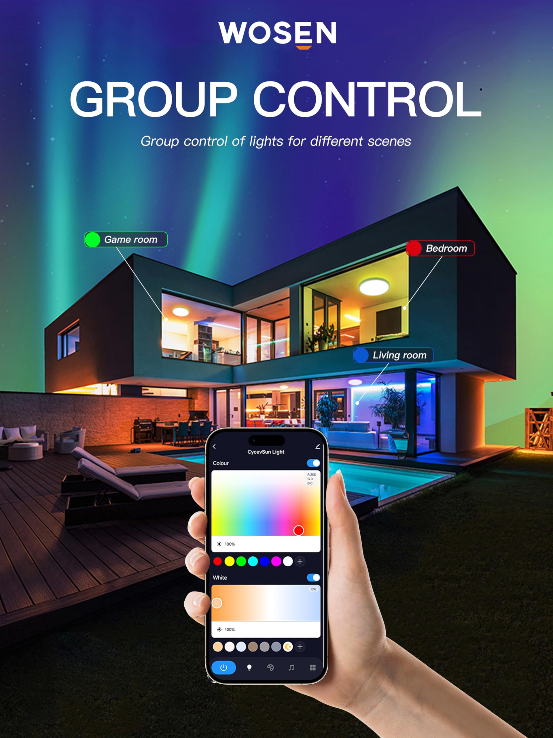 1 Pack 12 Inch Rgb Led Flush Mount Smart Ceiling Light With Night Light 2700K, 24W 2400Lm Ultra-Slim Ceiling Light Fixture With