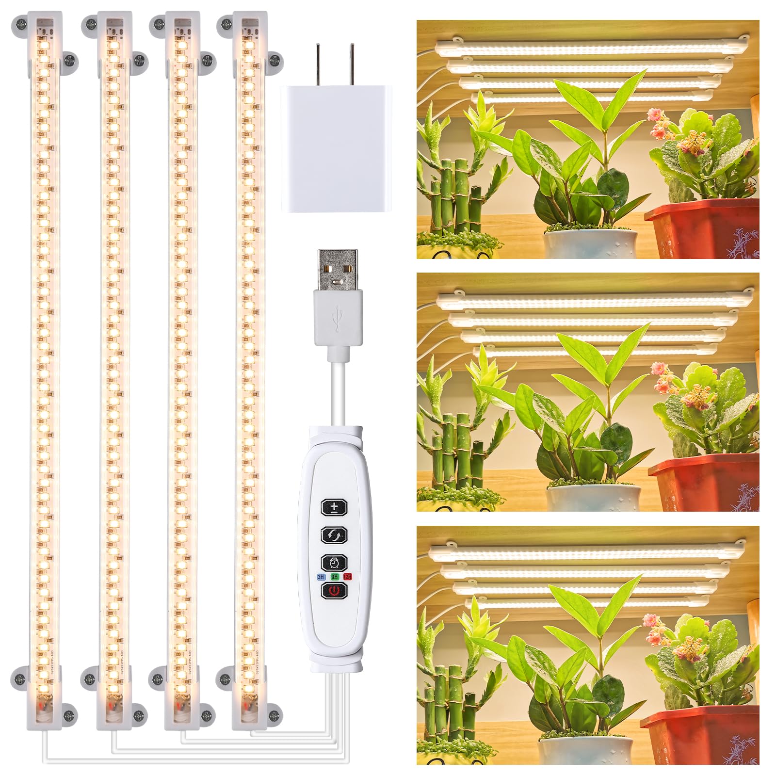 Led Grow Light Strips For Indoor Plants Full Spectrum 3500K, 192 Leds Plant Light Bar With 3/9/12H Timer, 10 Dimmable Levels For Seedling Succulent, 13 Inches, 4 Head