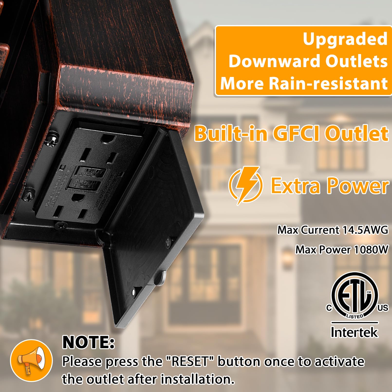 Apoto 2 Pack Outdoor Light With Gfci Outlet,Antique Black And Bronze Gold Dusk To Dawn Porch Lights Outdoor Wall Light Fixture With Outlet,Aluminum Exterior Lighting Fixtures,Outside Lights For House