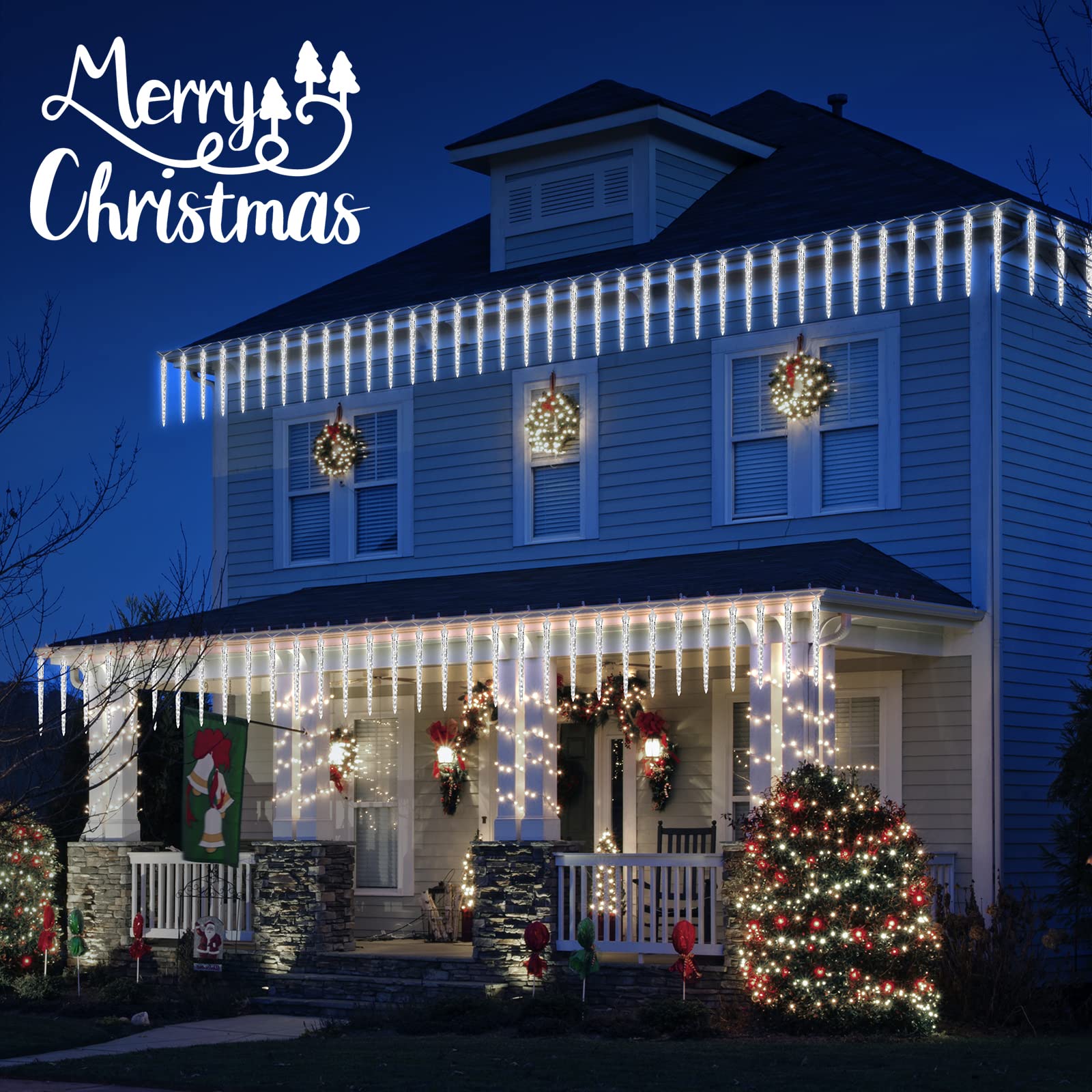 Brightown Christmas Meteor Shower Lights, 30 Ft with 20 Large Tubes, 480 LED, Waterproof, Cool White, Model JT-EL/FC300V0400-l3