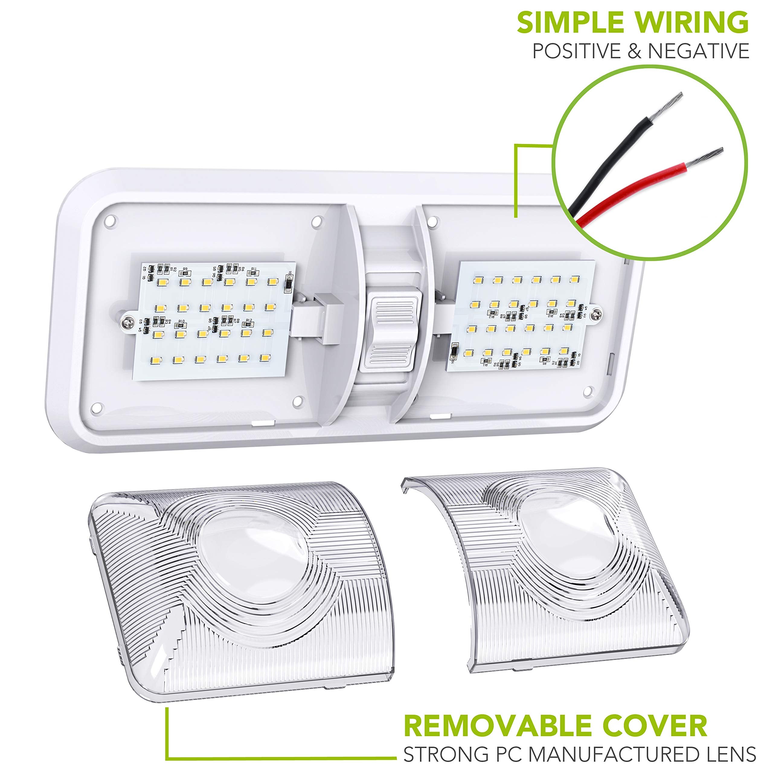 Leisure Led 2 Pack Rv Led Ceiling Double Dome Light Fixture With On/Off Switch Interior Lighting For Car/Rv/Trailer/Camper/Boat