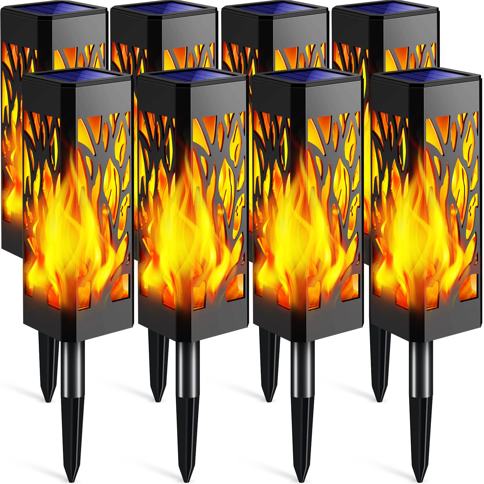 TomCare Solar Lights Outdoor Decorative Flickering Flames Waterproof Plastic Yellow Torch Lights for Yard Patio Garden