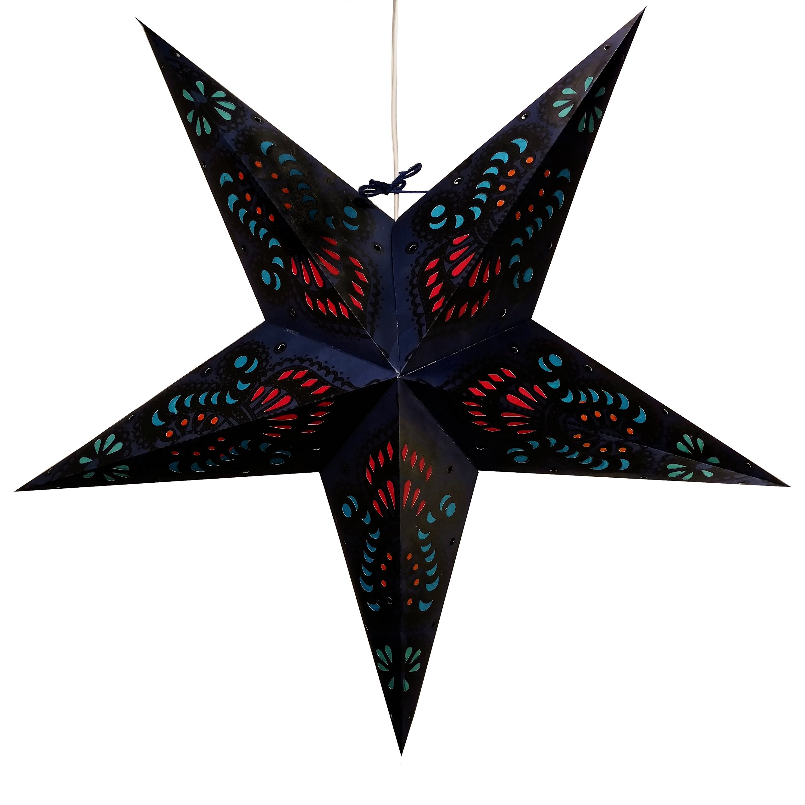 Peacock Navy Blue Paper Star Lantern With 12 Foot Power Cord Included