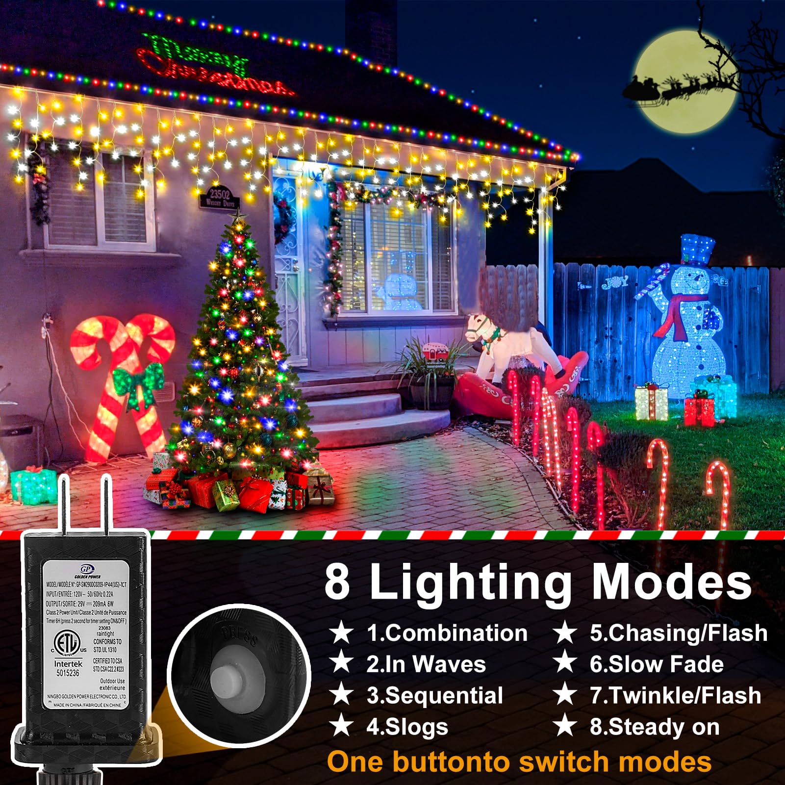 Heceltt 49FT Christmas Lights, 480 LED Twinkle Lights, Waterproof, 8 Modes, Warm White & Cool White, Model BG-CL3M3-306L01