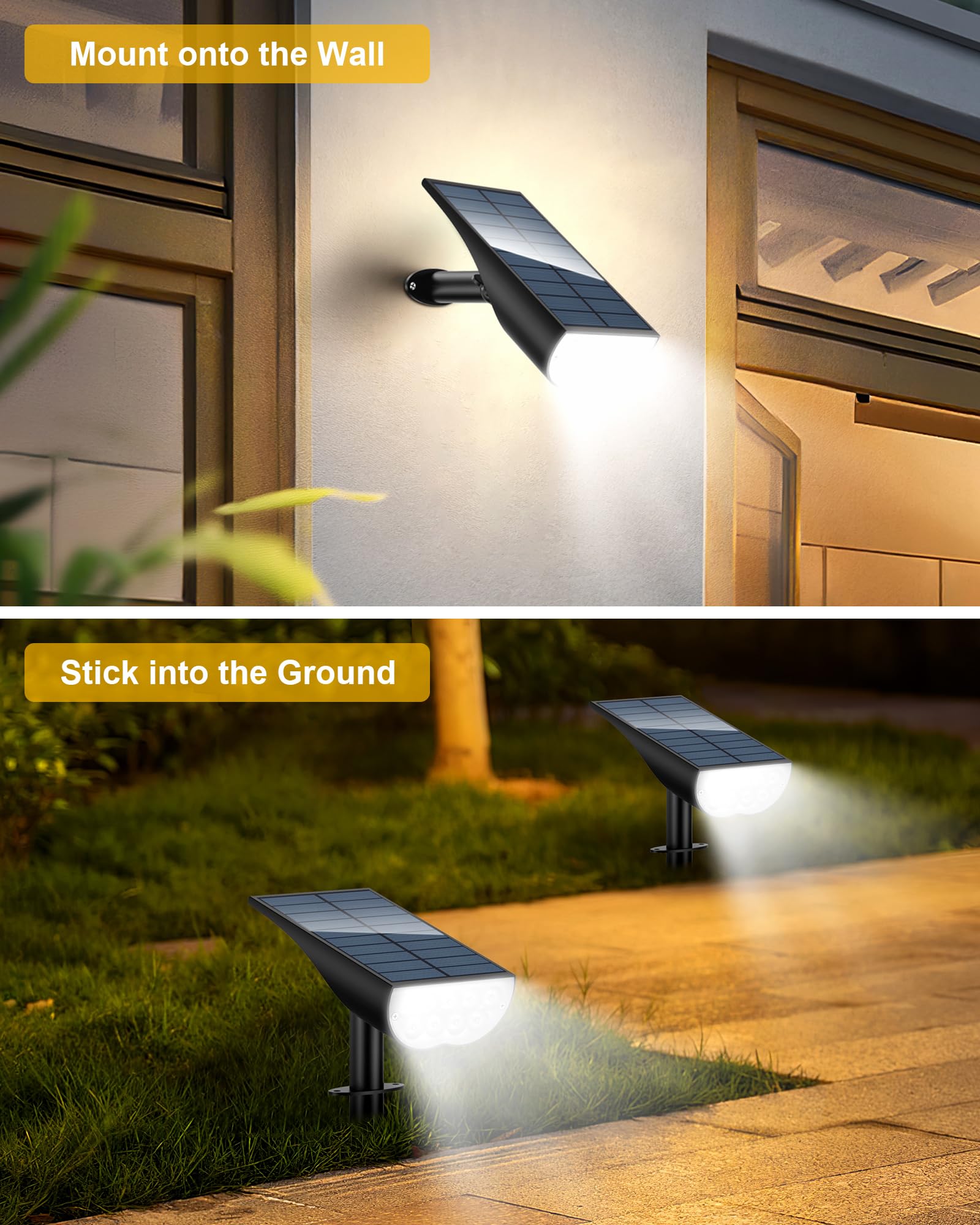 BAXIA TECHNOLOGY Solar Spot Lights Outdoor, IP65 Waterproof, 3 Lighting Modes, Cold White, 4 Pack