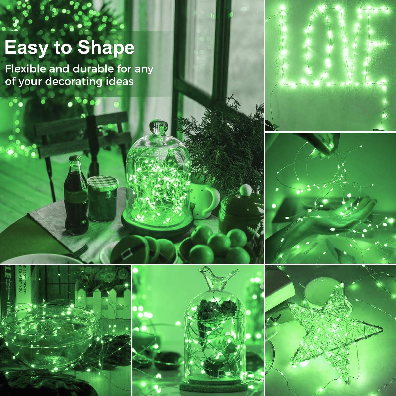 kolpop 30 Pack LED Fairy Lights, 7FT 20 LED Mini Twinkle String Lights, Battery Operated, Waterproof, Green