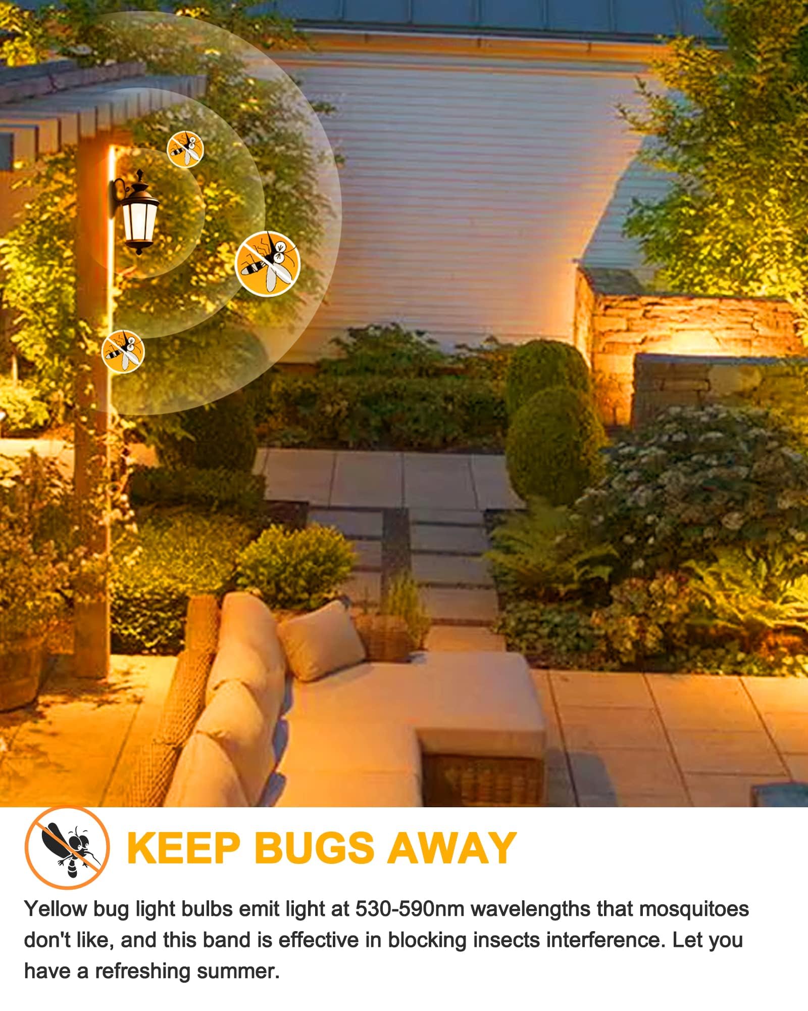 Evastary Yellow Bug Light Bulbs Outdoor, Dusk To Dawn A19 Led Bulb For Porch Lights Outside, 6W(40W Equivalent) Auto On/Off Ambe